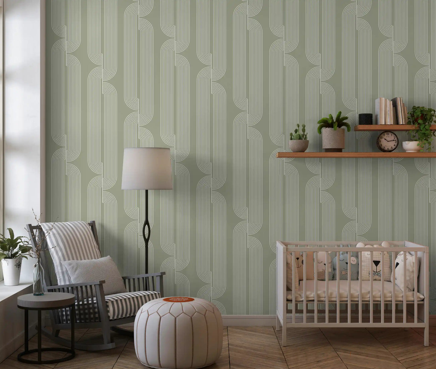 Sage Green Linear Flow Wallpaper⁠