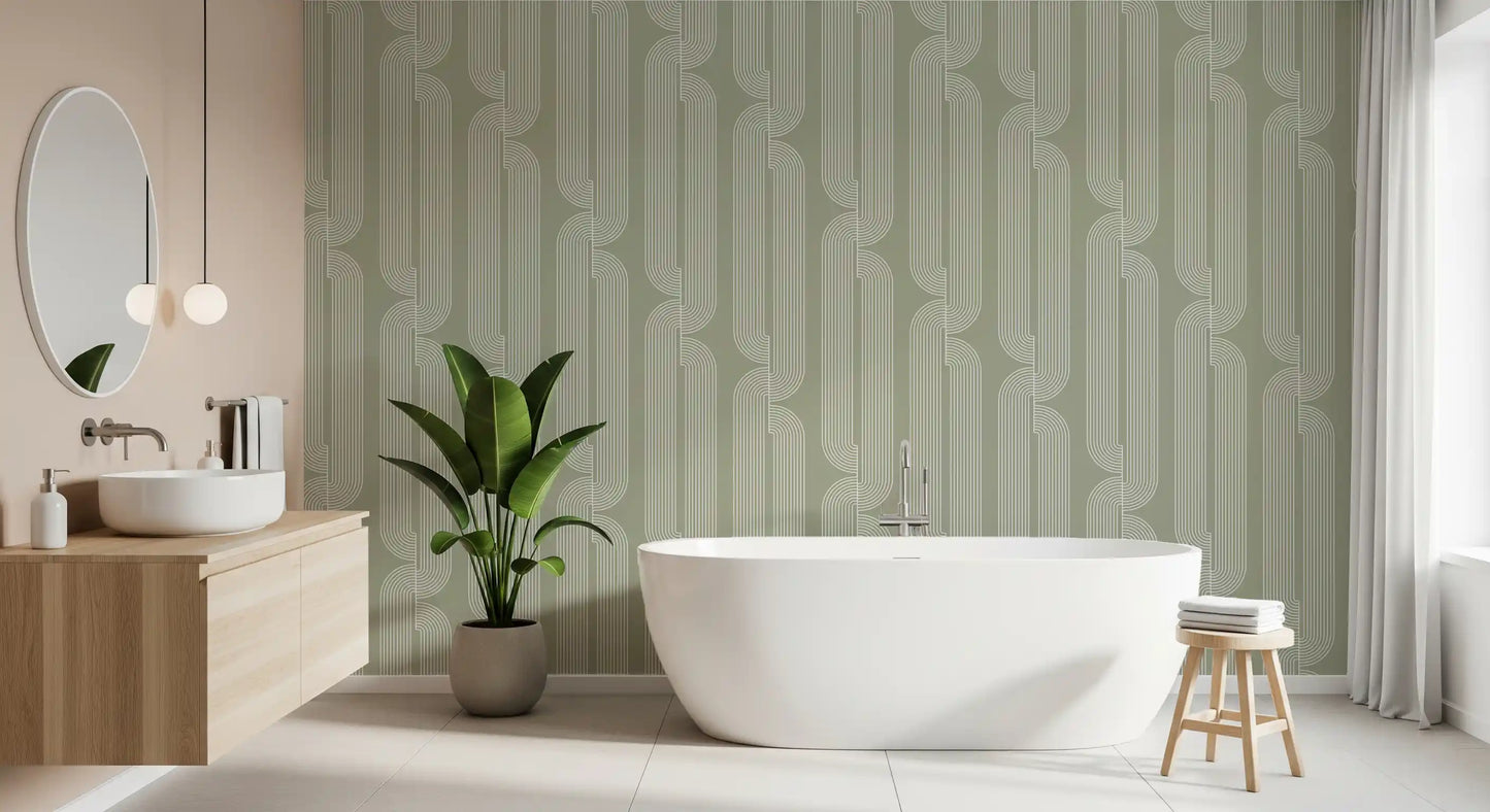 Sage Green Linear Flow Wallpaper⁠