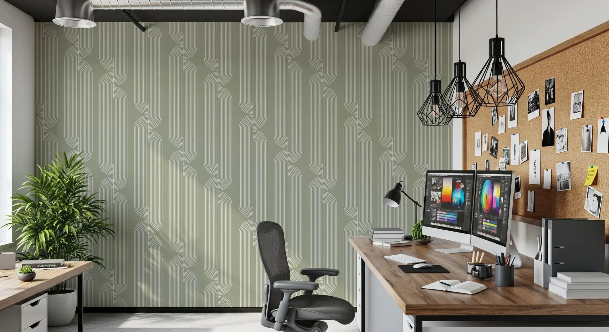 Sage Green Linear Flow Wallpaper⁠
