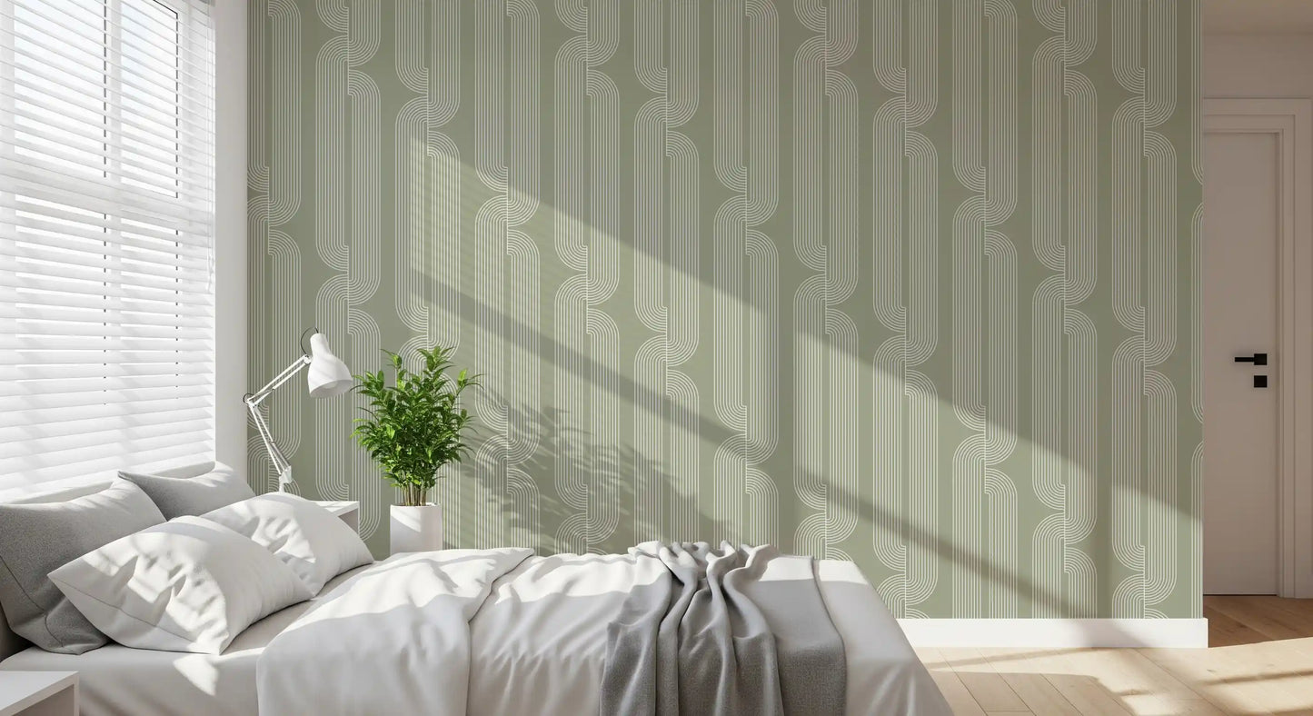 Sage Green Linear Flow Wallpaper⁠