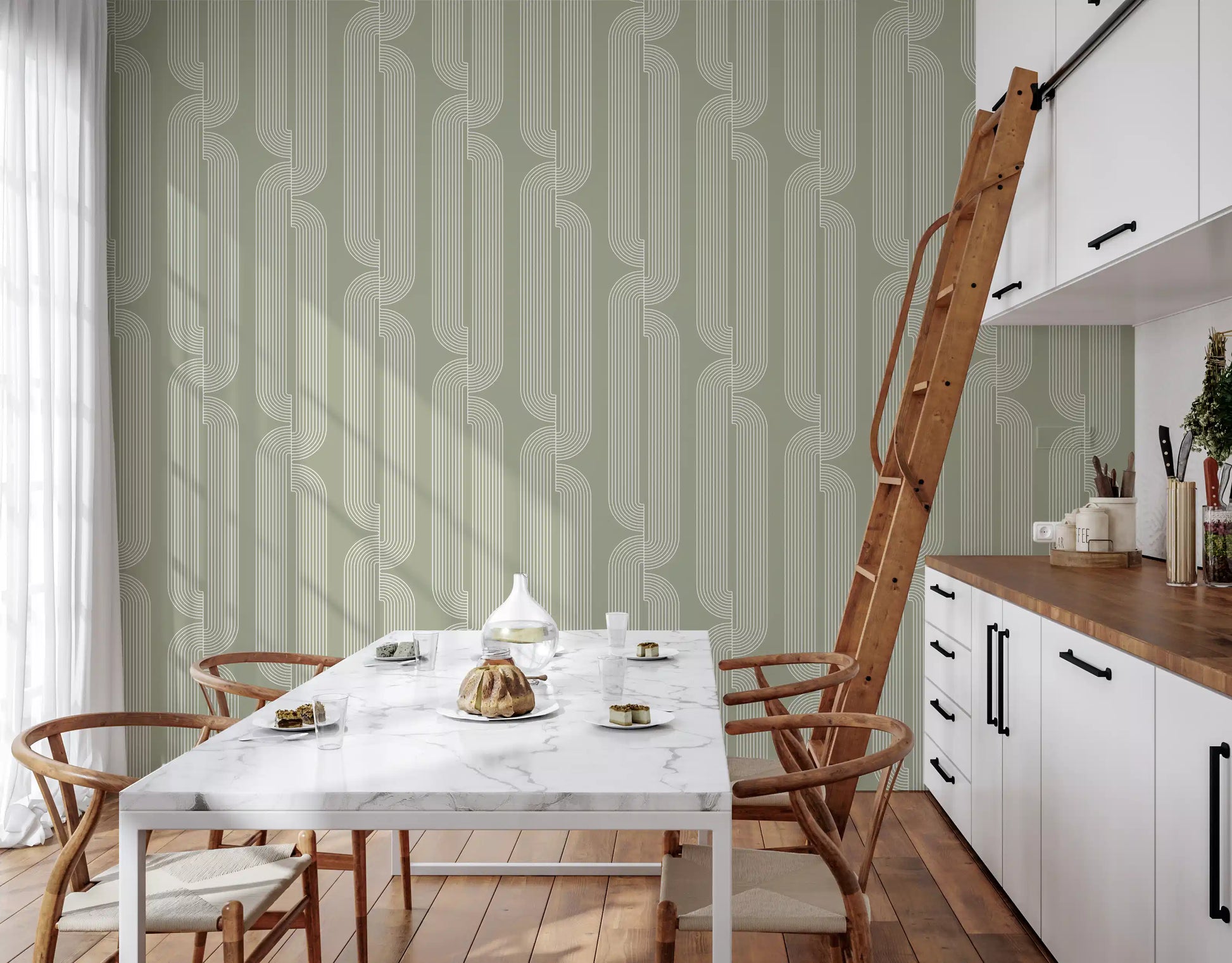 Sage Green Linear Flow Wallpaper⁠
