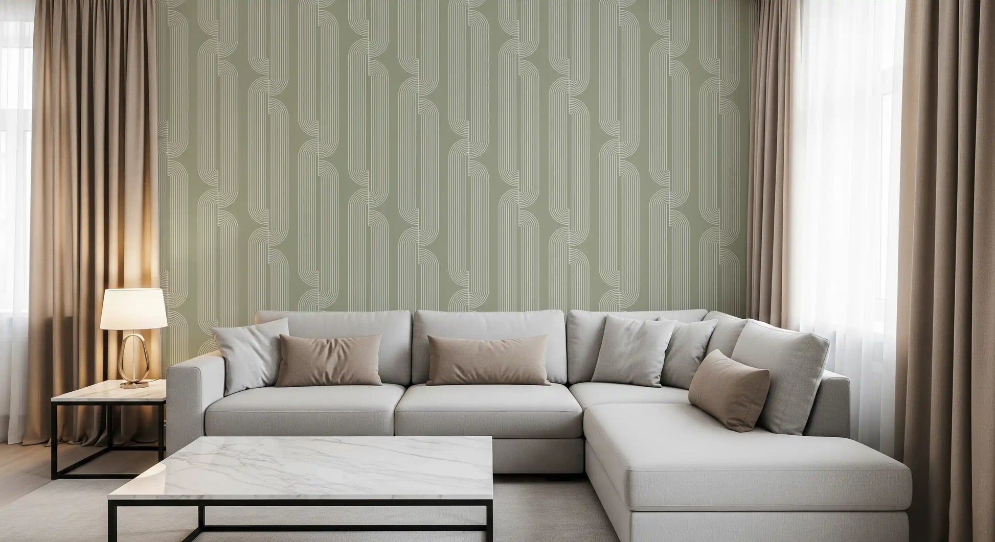 Sage Green Linear Flow Wallpaper⁠