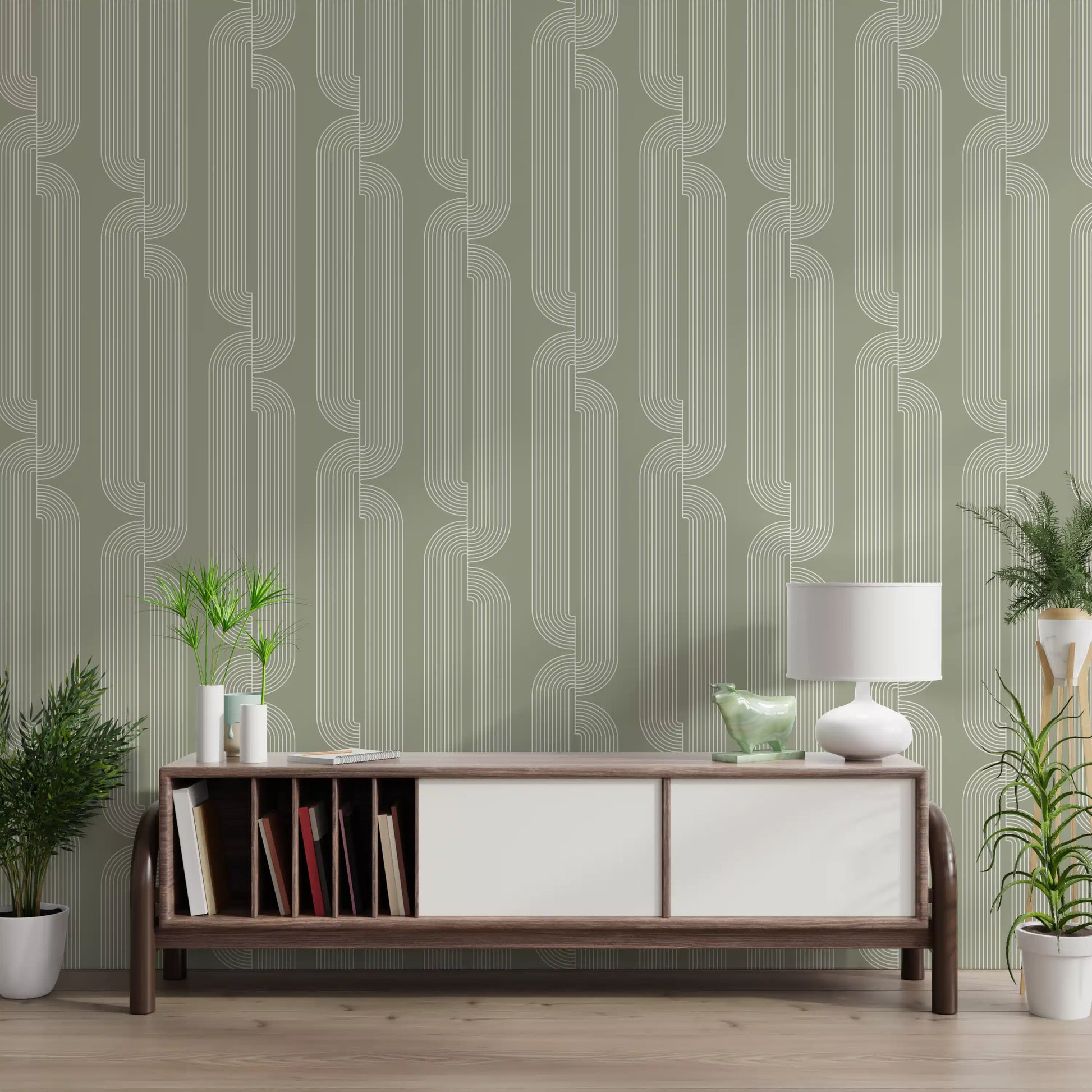 Sage Green Linear Flow Wallpaper⁠
