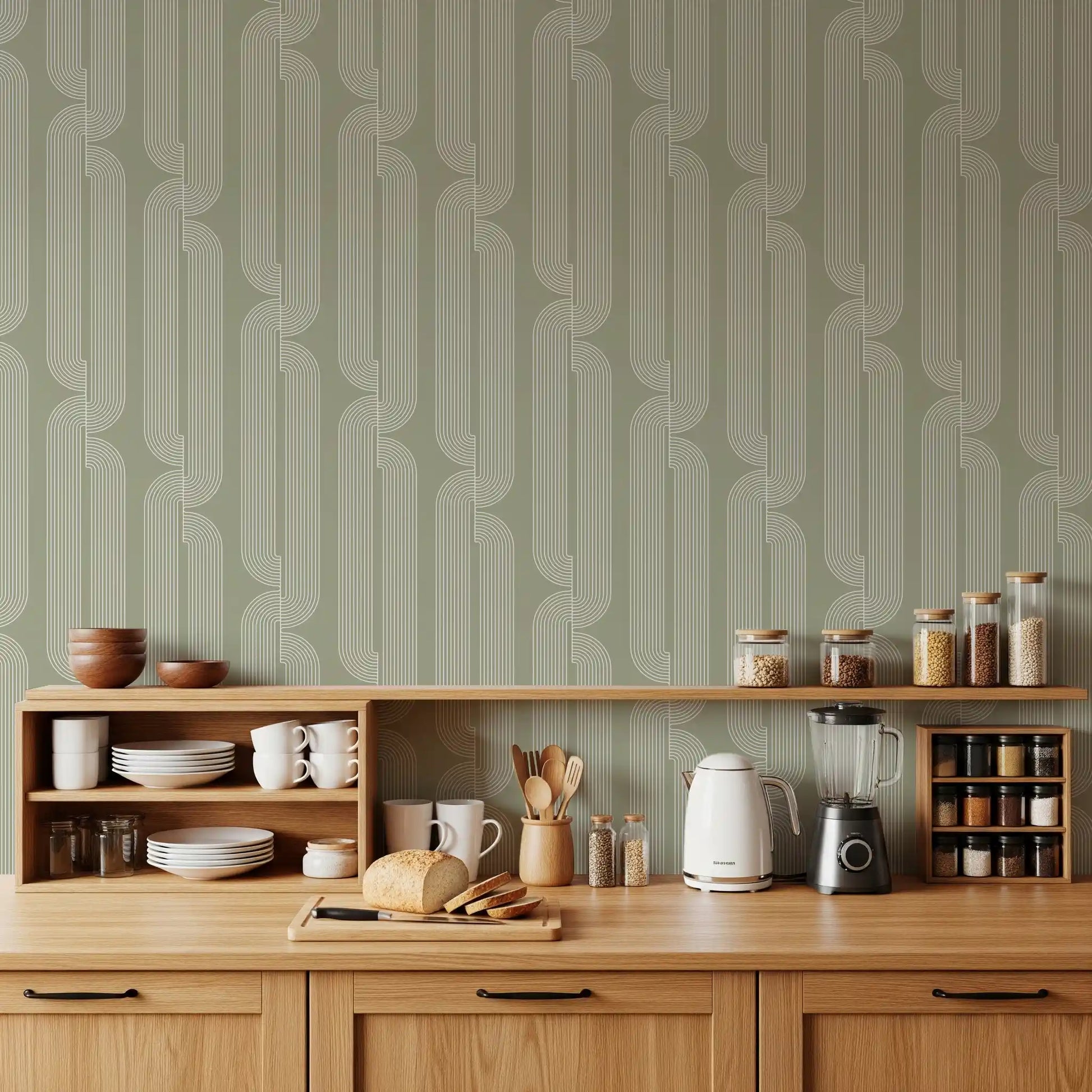 Sage Green Linear Flow Wallpaper⁠