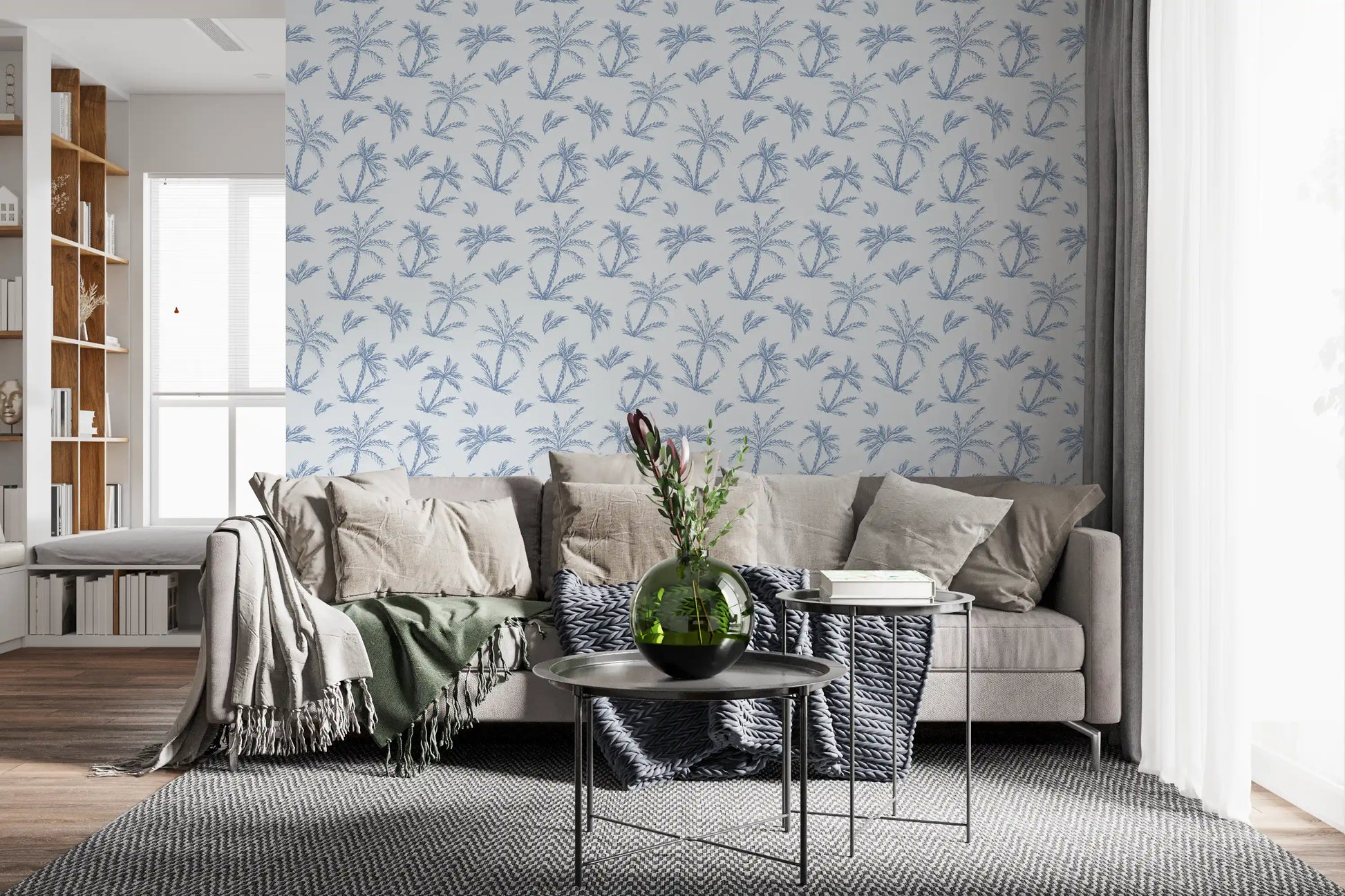 Breezy Blue Palm Orchard Wallpaper⁠