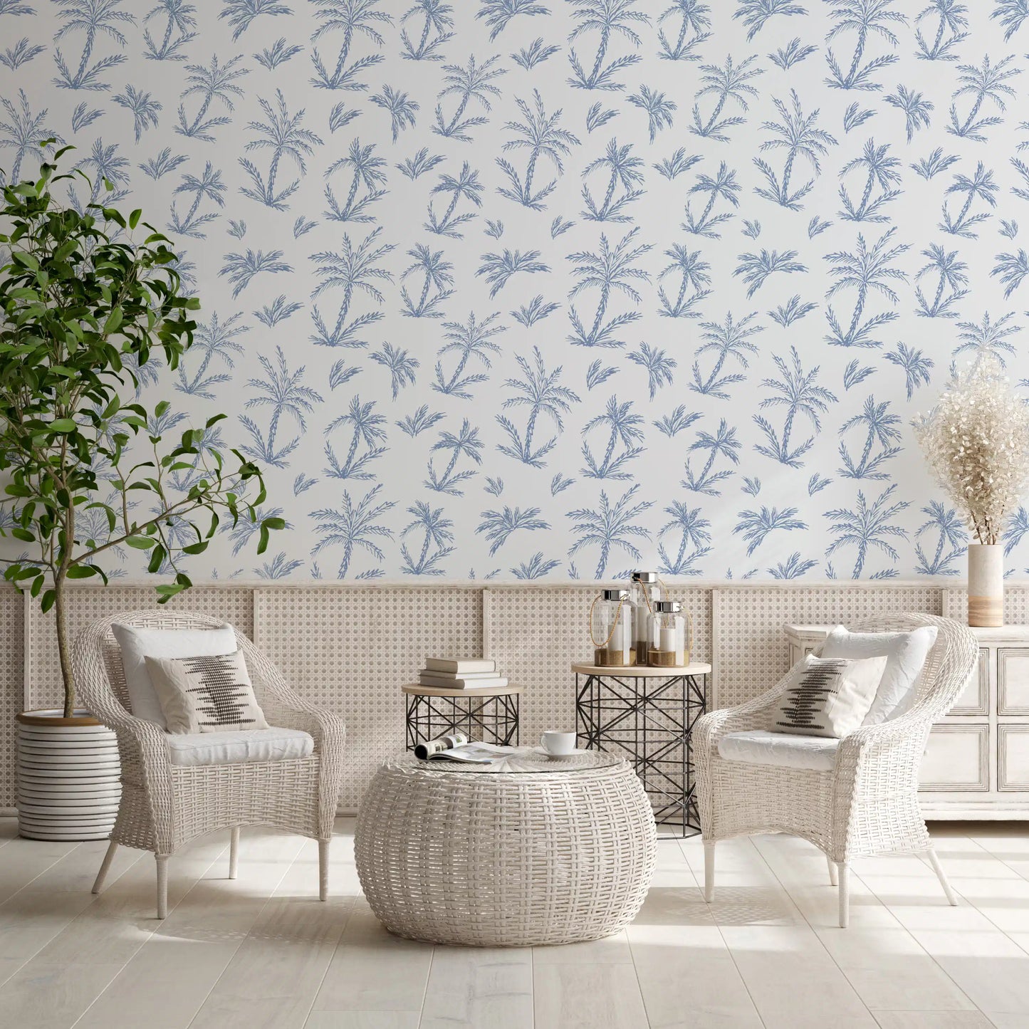 Breezy Blue Palm Orchard Wallpaper⁠