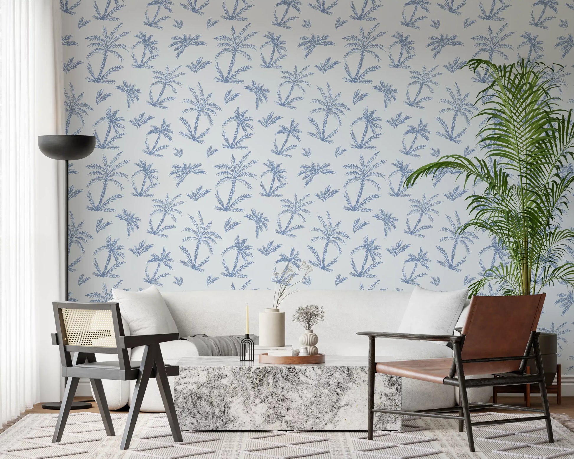 Breezy Blue Palm Orchard Wallpaper⁠