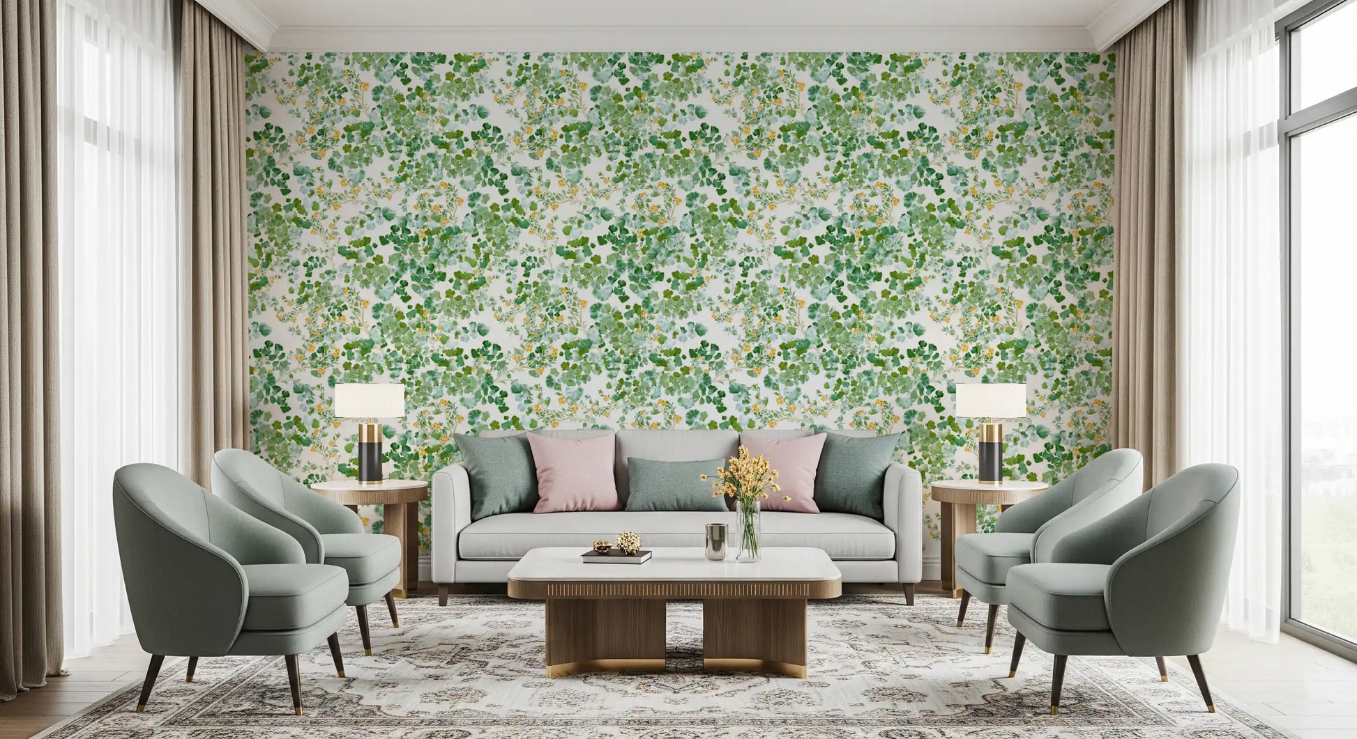 Verdant Woodland Foliage and Berries Wallpaper⁠