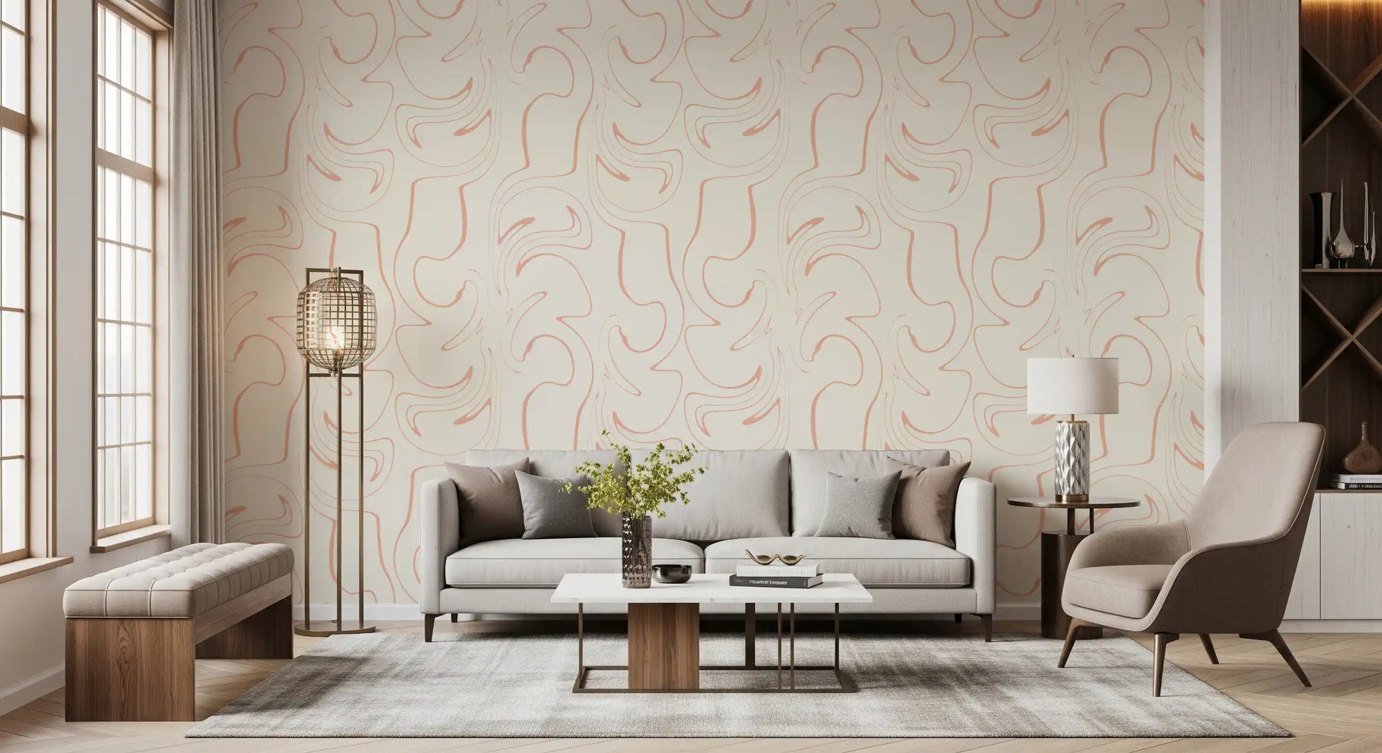Soft Blush Swirls Wallpaper⁠