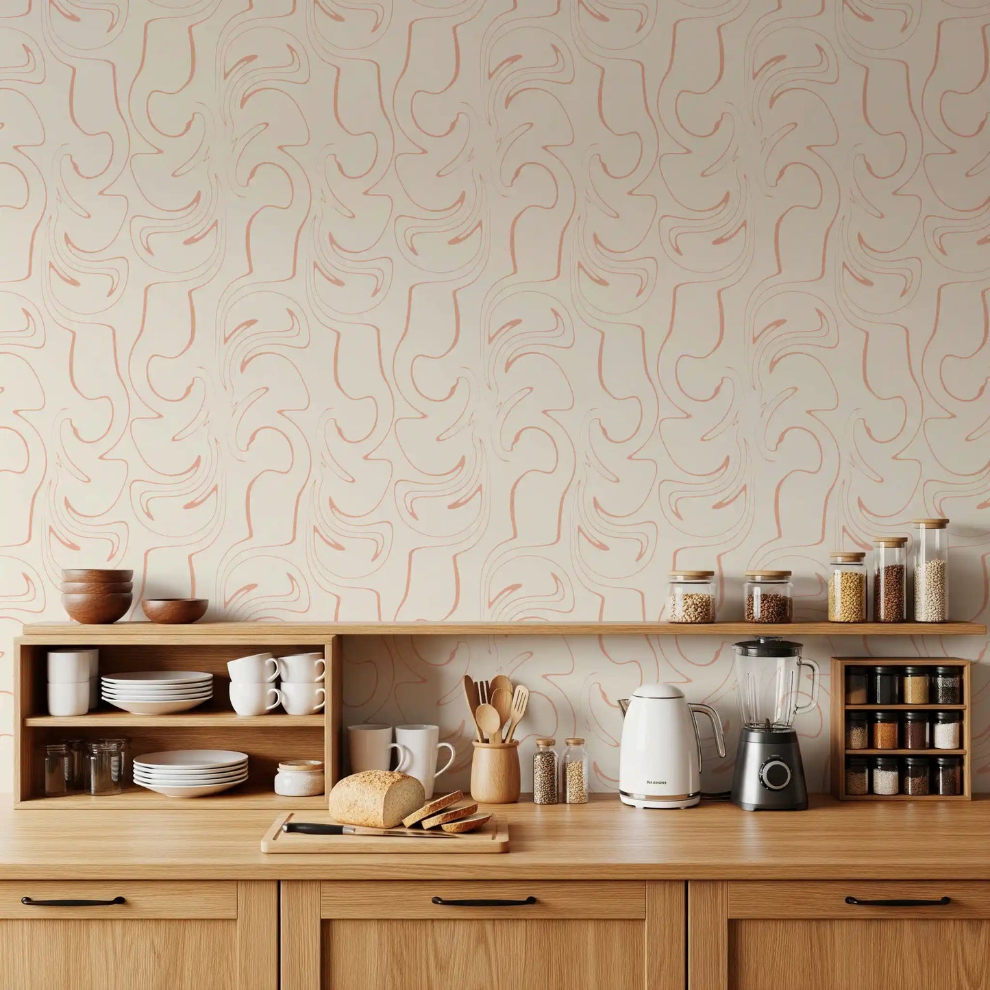 Soft Blush Swirls Wallpaper⁠