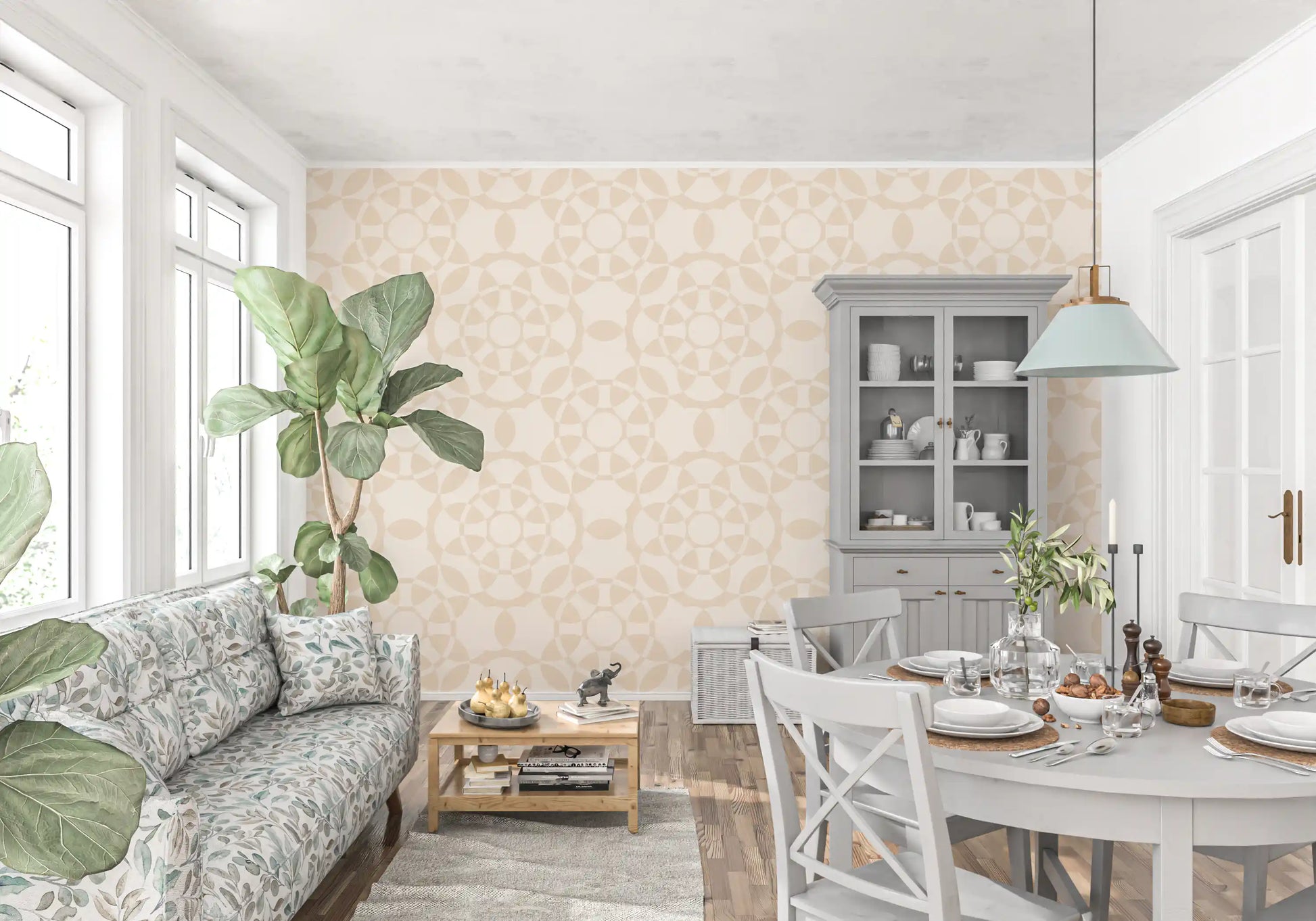 Cream Geometric Arcs Wallpaper⁠