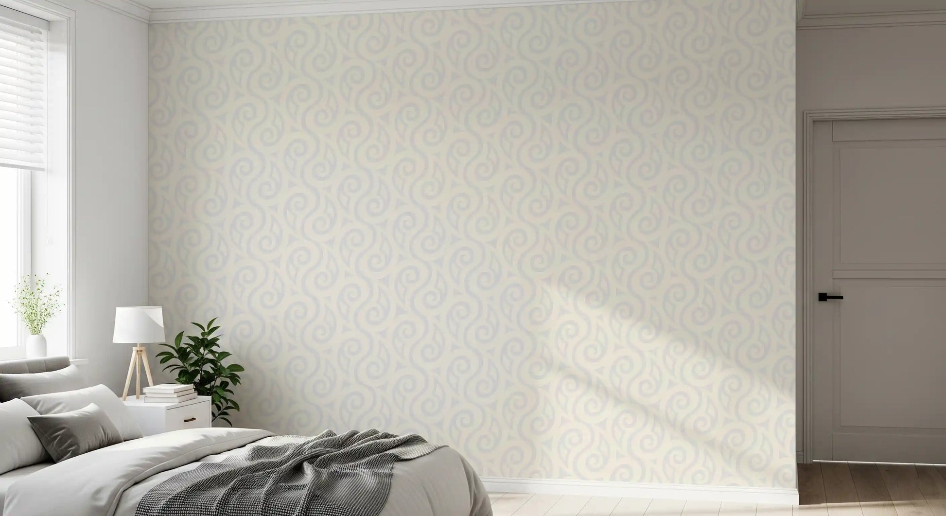 Cream and Grey Swirl Pattern Wallpaper⁠