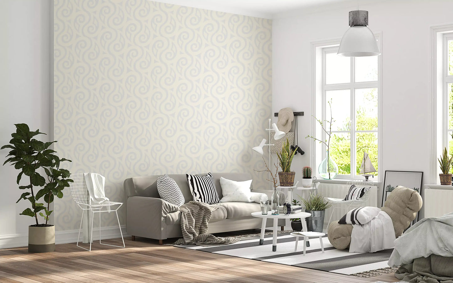 Cream and Grey Swirl Pattern Wallpaper⁠