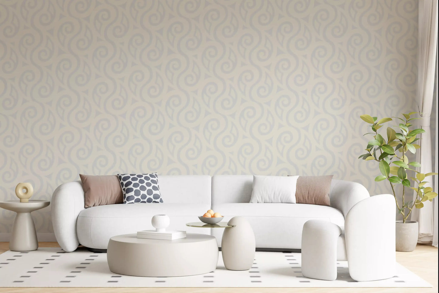 Cream and Grey Swirl Pattern Wallpaper⁠