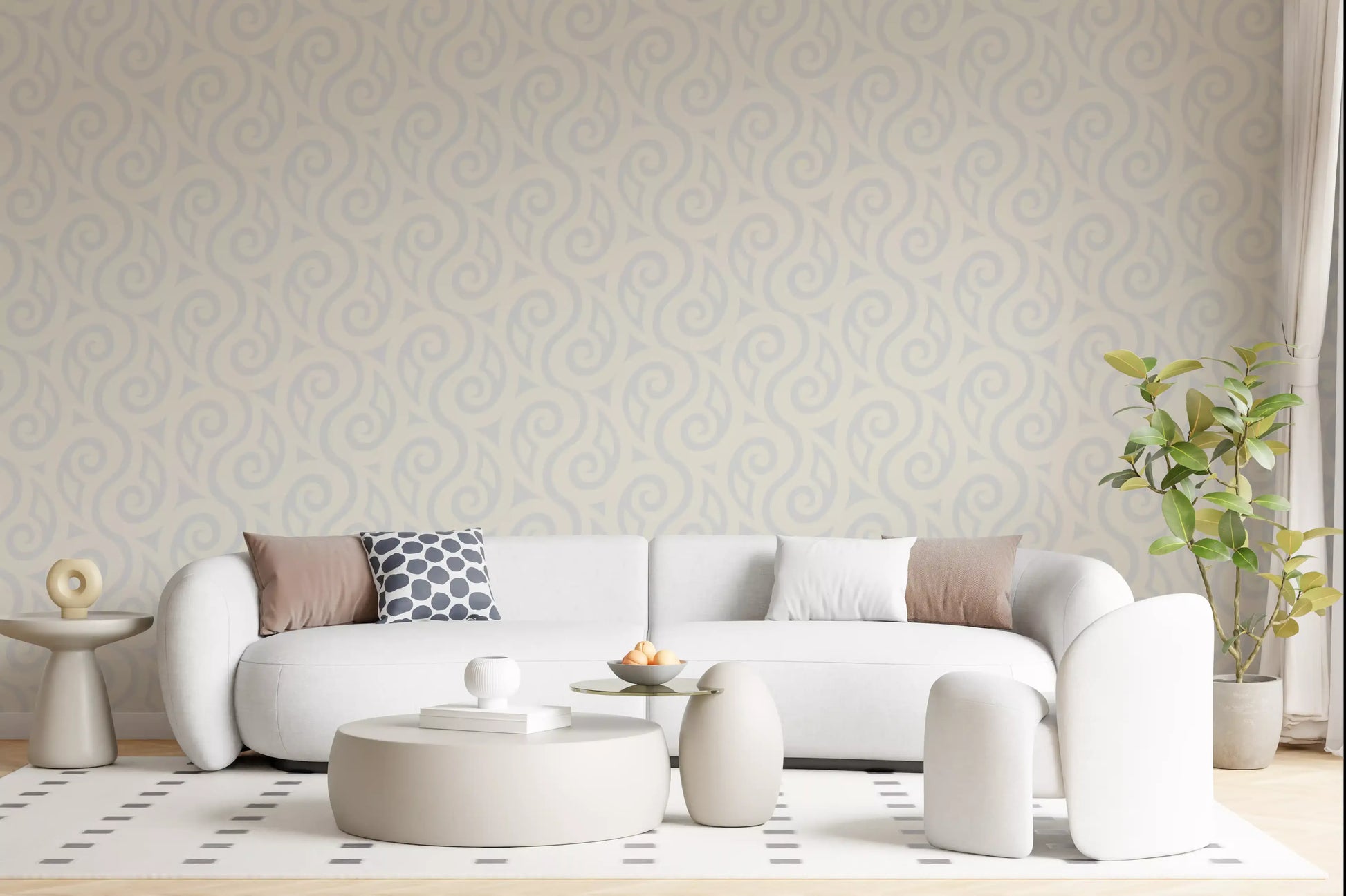 Cream and Grey Swirl Pattern Wallpaper⁠