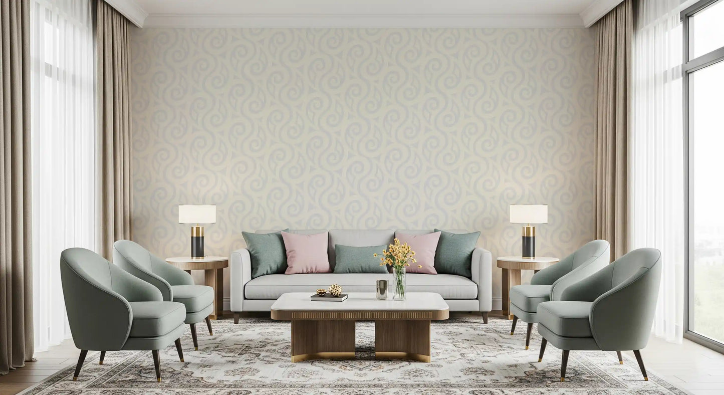 Cream and Grey Swirl Pattern Wallpaper⁠