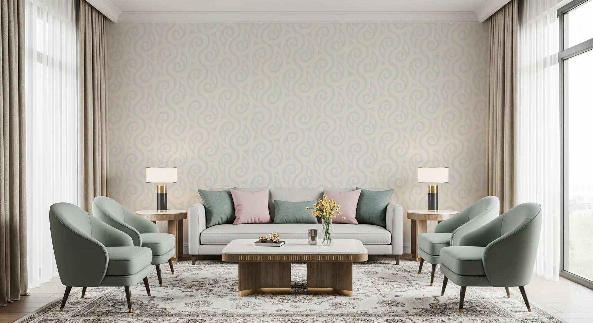 Cream and Grey Swirl Pattern Wallpaper⁠
