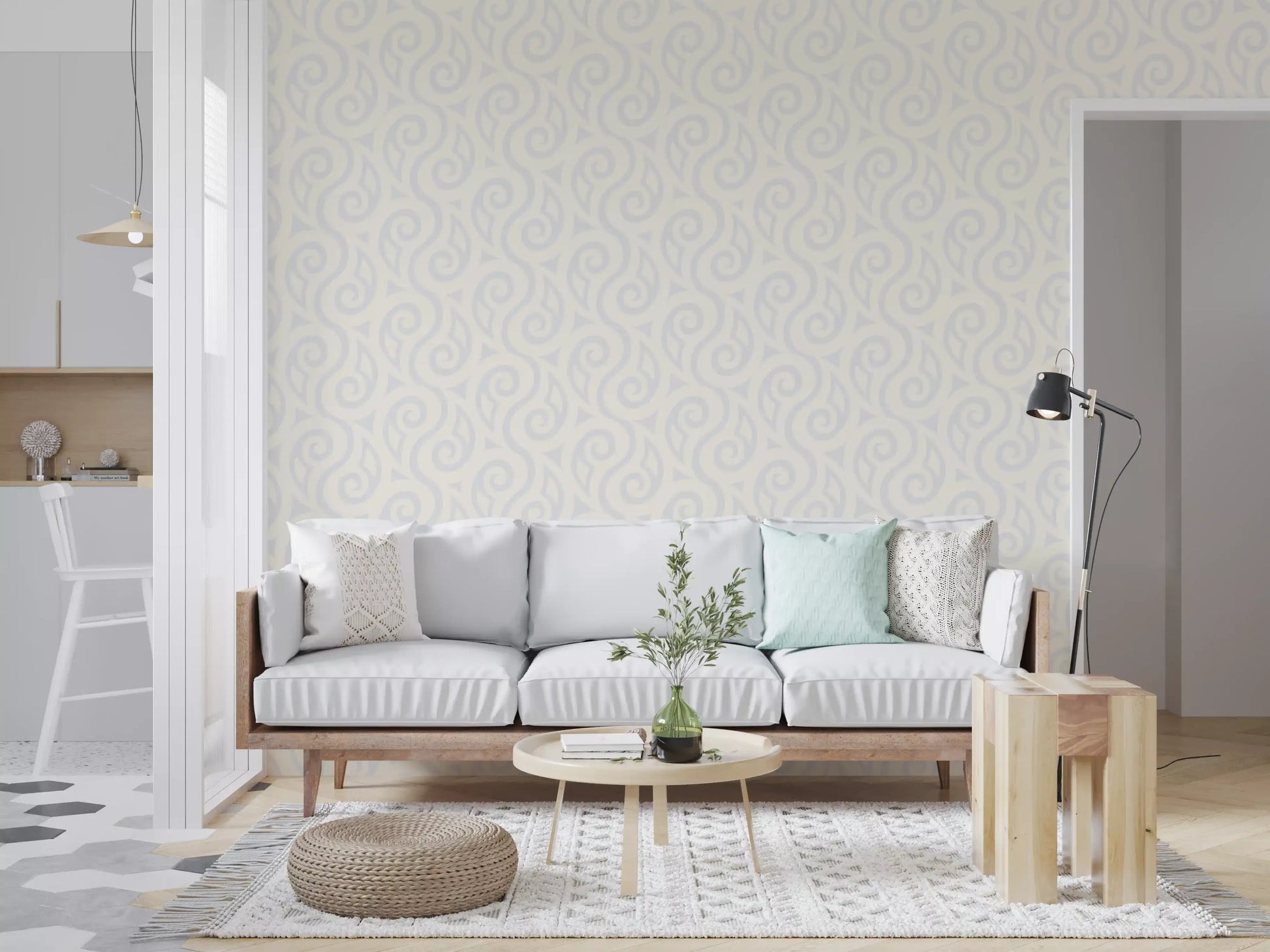 Cream and Grey Swirl Pattern Wallpaper⁠