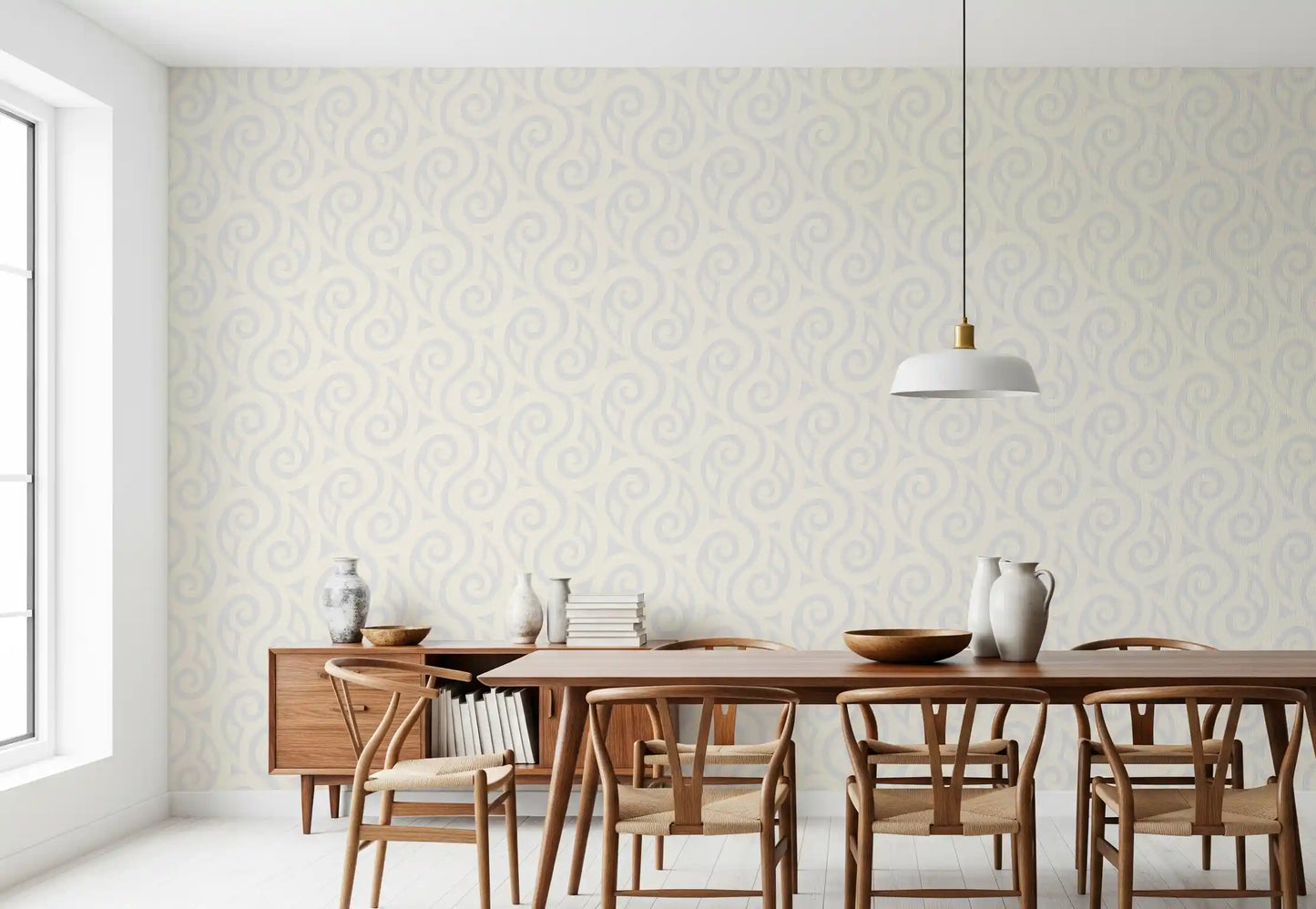 Cream and Grey Swirl Pattern Wallpaper⁠