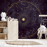 Eggplant star map mural in a warm, cosy room setting GD12716