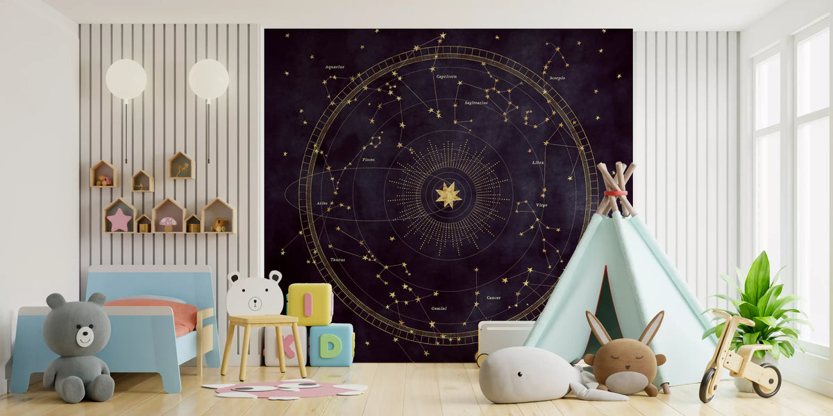 Purple and gold star map mural in a playful toddler room GD12716