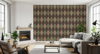 Muted diamond wallpaper in a living room with a fireplace GD12717