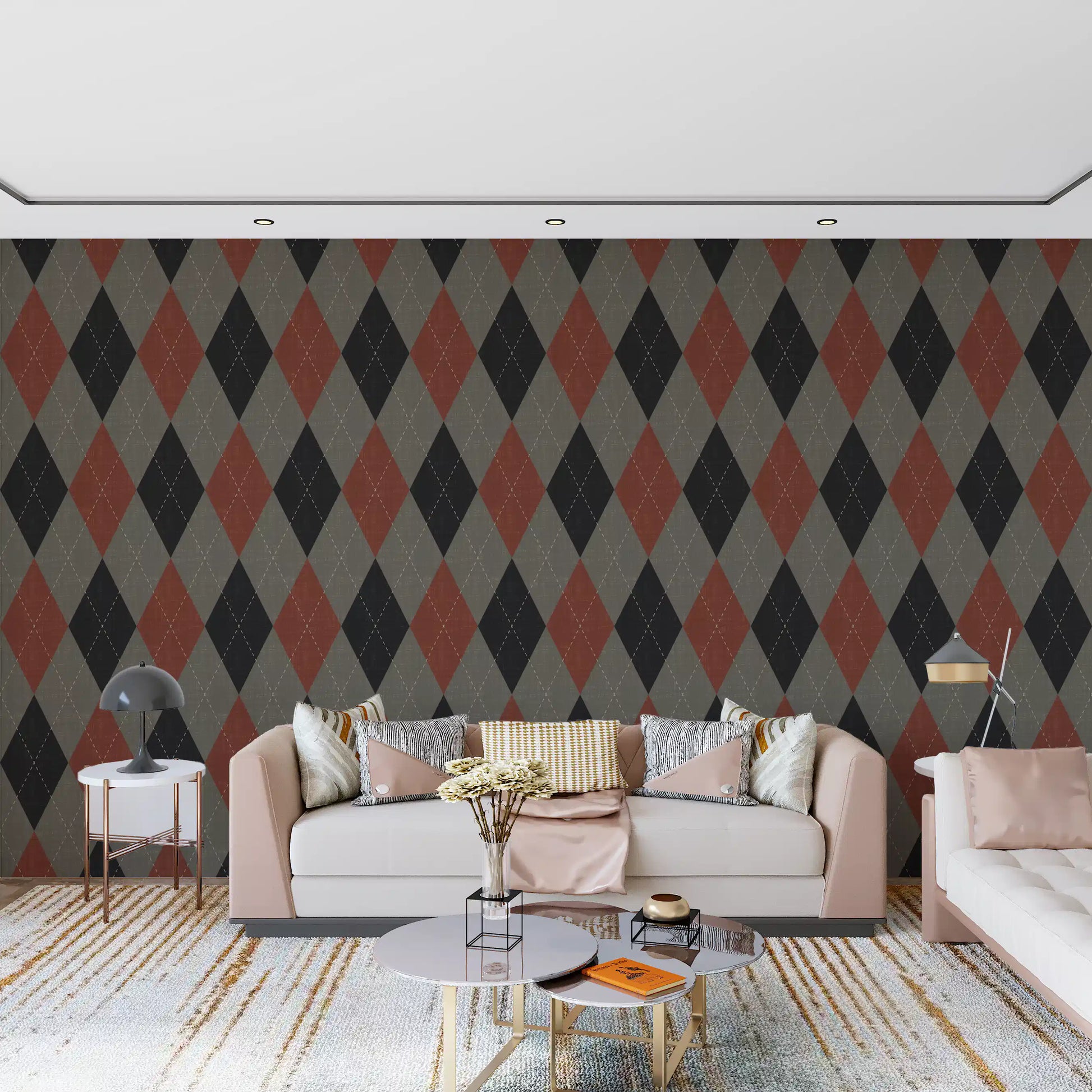 Winter Heritage - Argyle Harlequin Geometric Timeless - Deep Bold Shade Wallpaper⁠