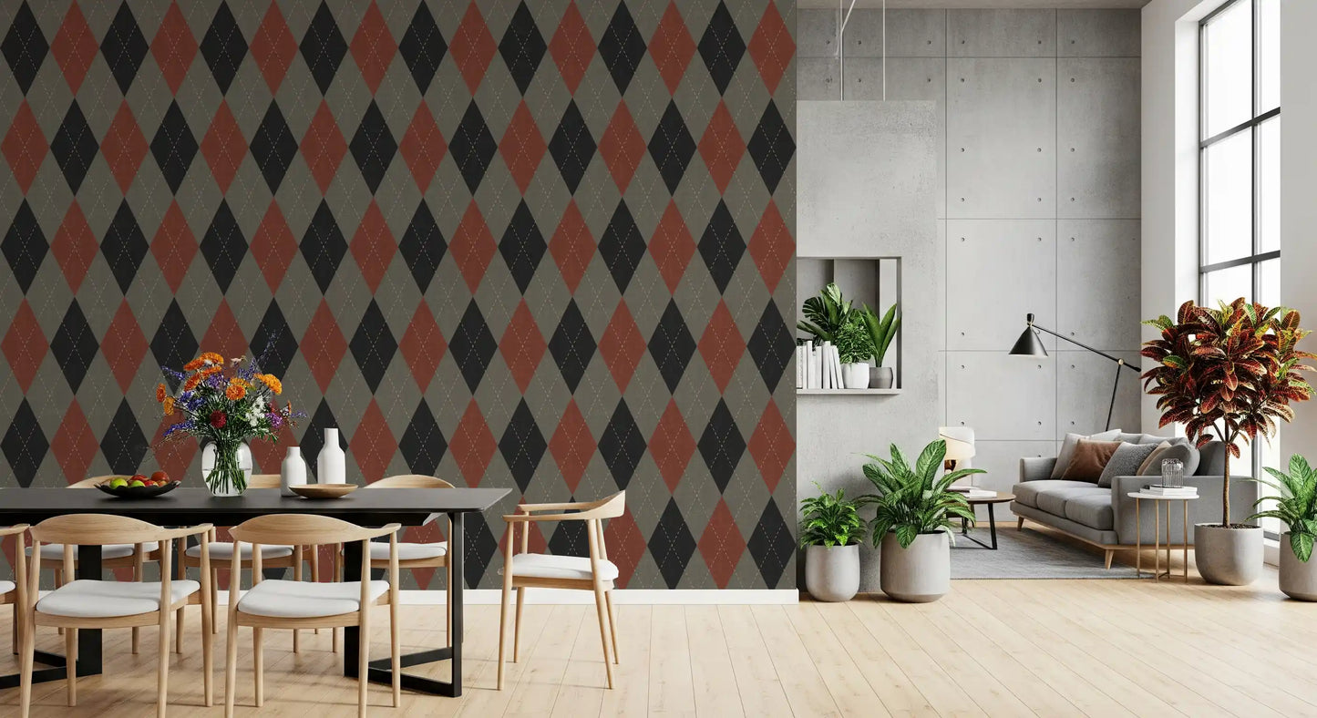 Winter Heritage - Argyle Harlequin Geometric Timeless - Deep Bold Shade Wallpaper⁠