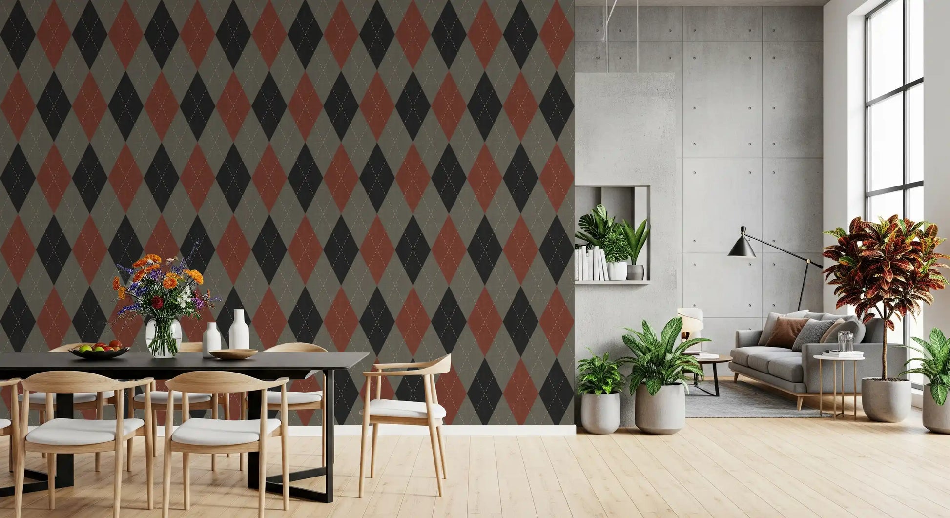 Winter Heritage - Argyle Harlequin Geometric Timeless - Deep Bold Shade Wallpaper⁠