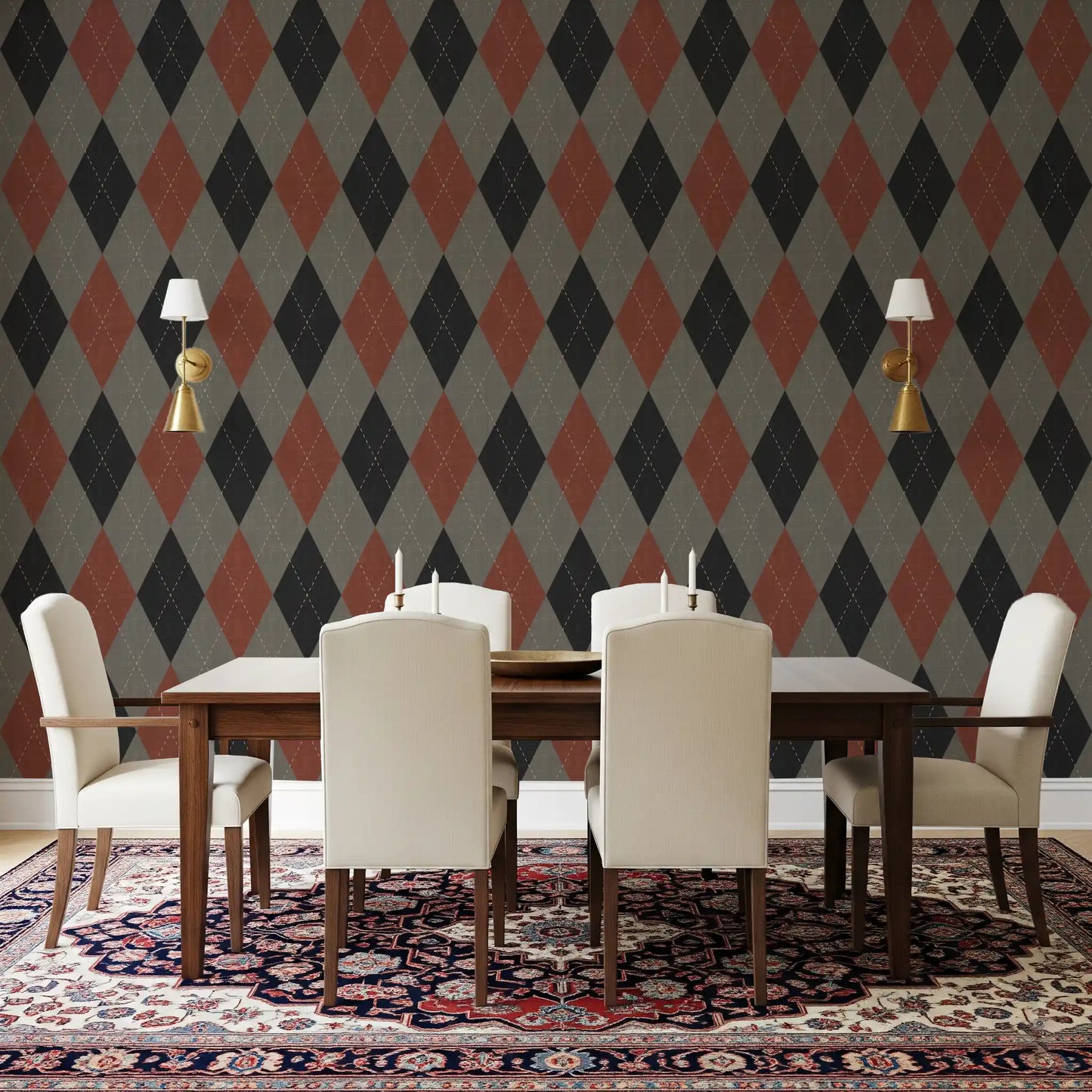 Winter Heritage - Argyle Harlequin Geometric Timeless - Deep Bold Shade Wallpaper⁠