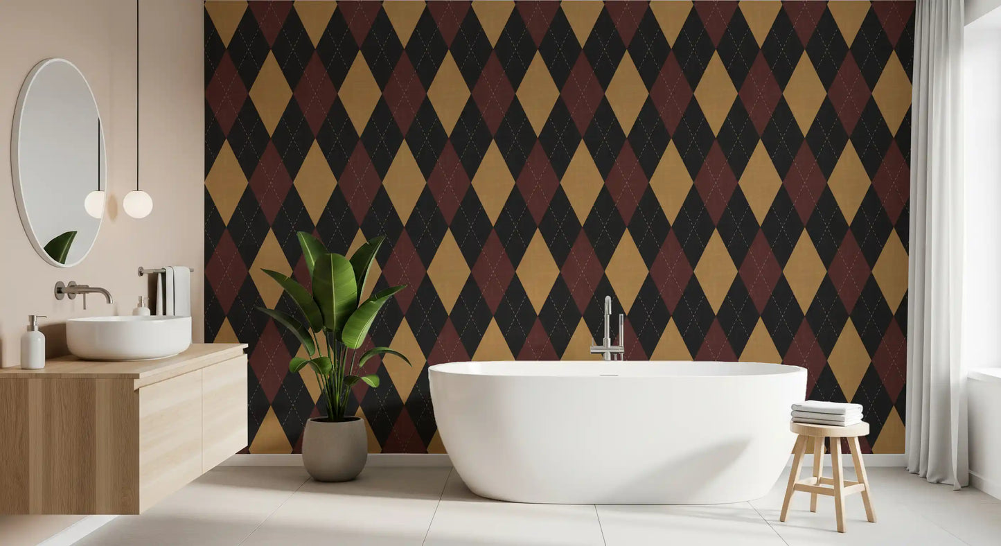 Winter Heritage - Argyle Harlequin Geometric Timeless - Dark Moody Mix Wallpaper⁠