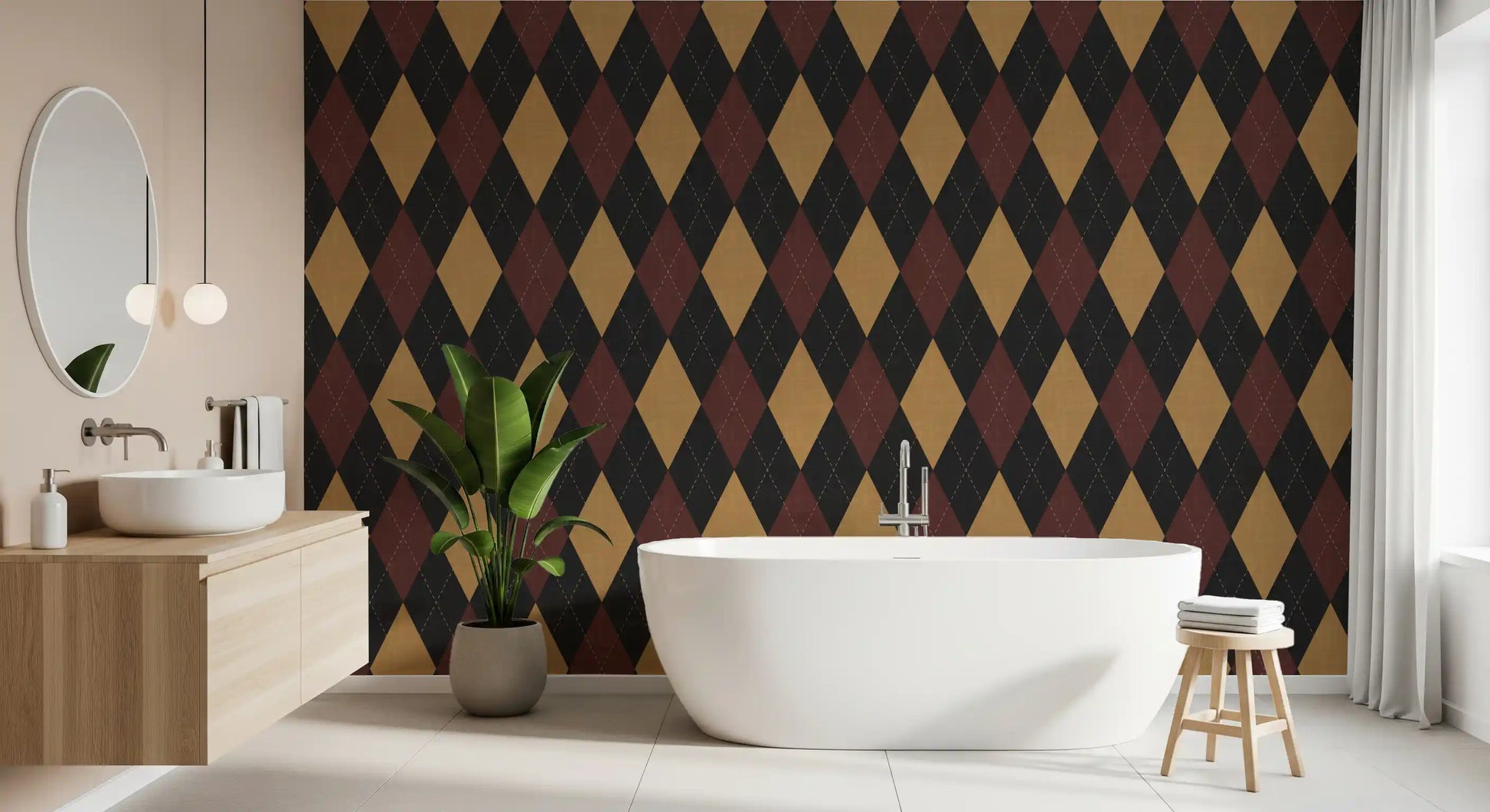 Winter Heritage - Argyle Harlequin Geometric Timeless - Dark Moody Mix Wallpaper⁠