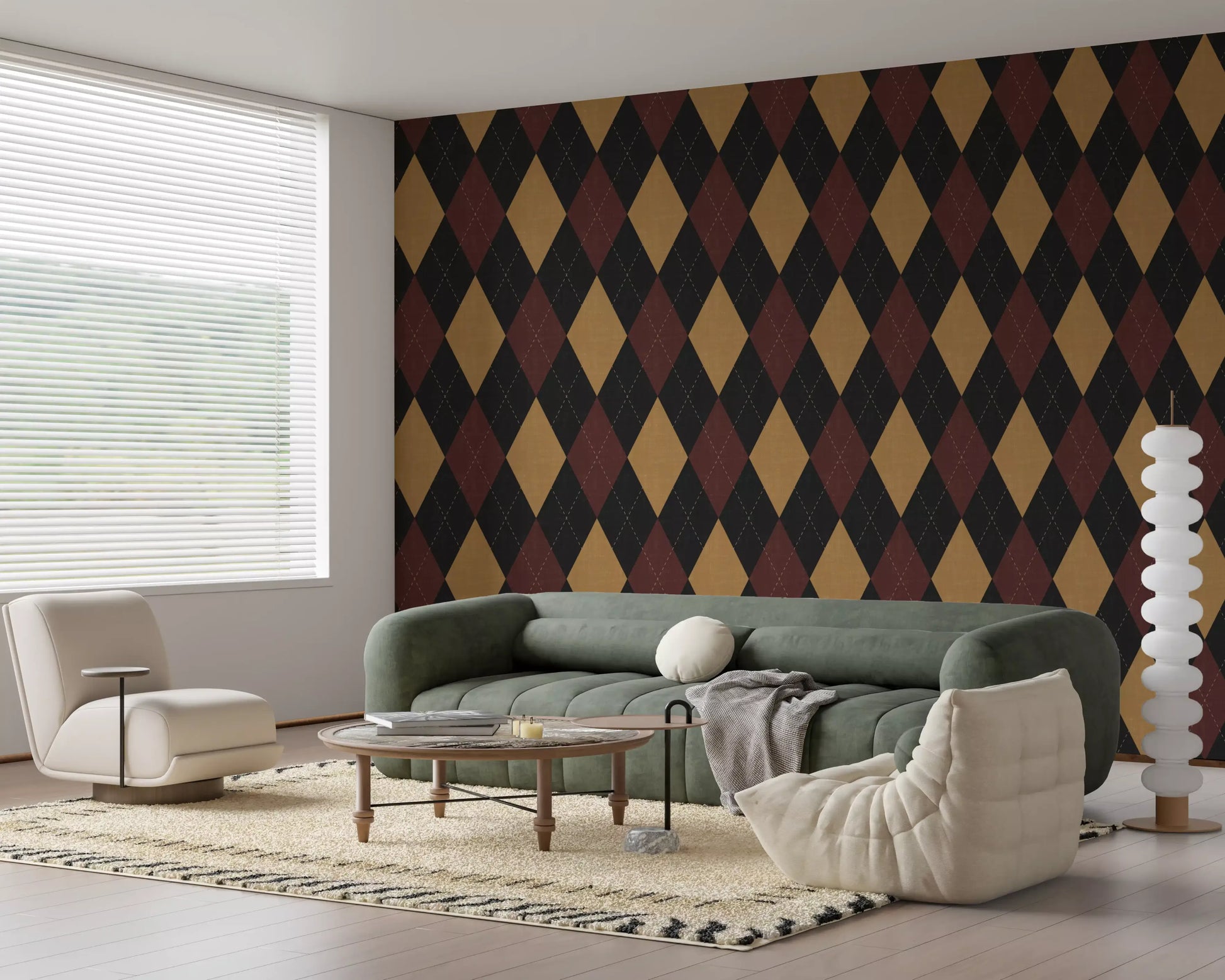 Winter Heritage - Argyle Harlequin Geometric Timeless - Dark Moody Mix Wallpaper⁠