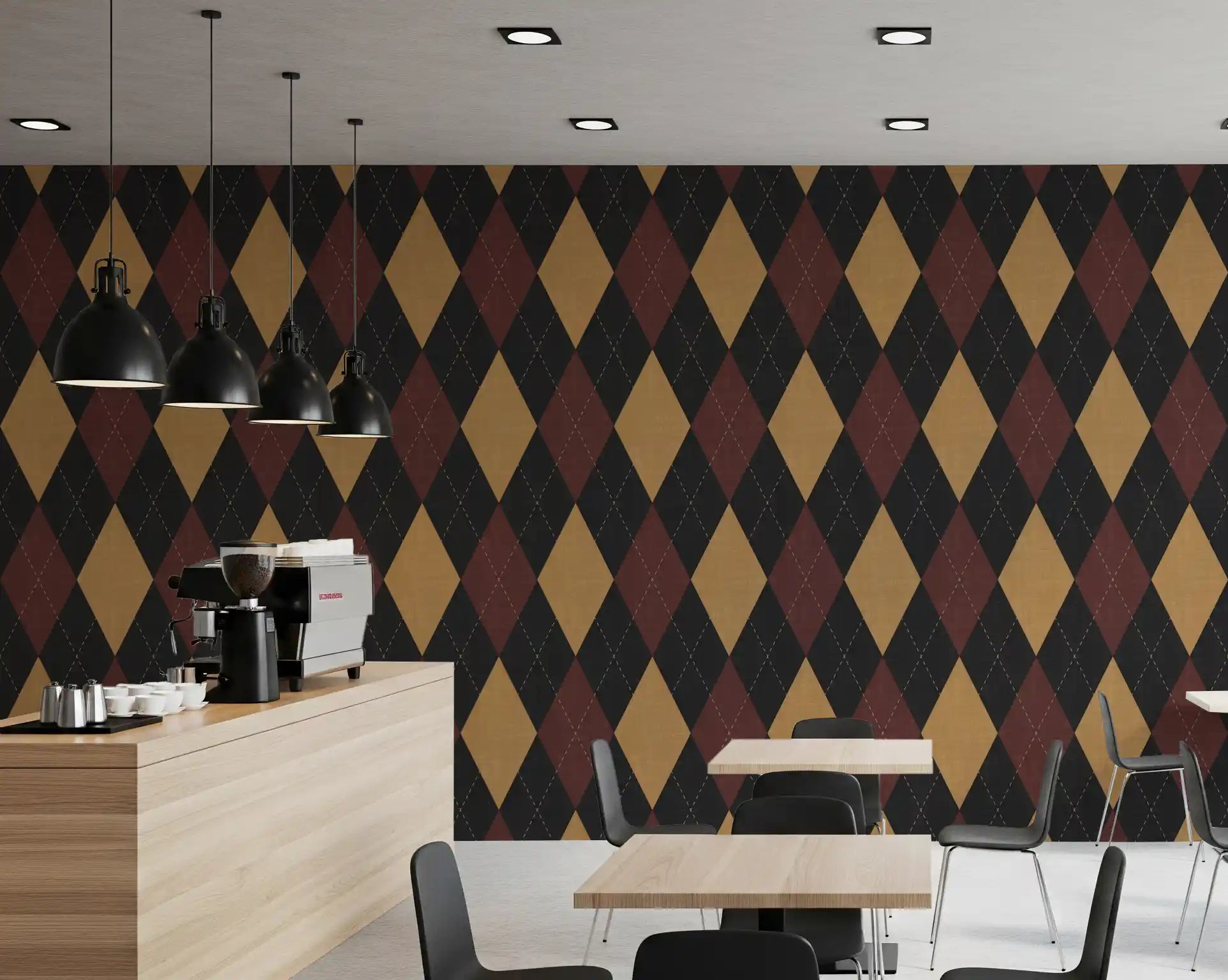 Winter Heritage - Argyle Harlequin Geometric Timeless - Dark Moody Mix Wallpaper⁠