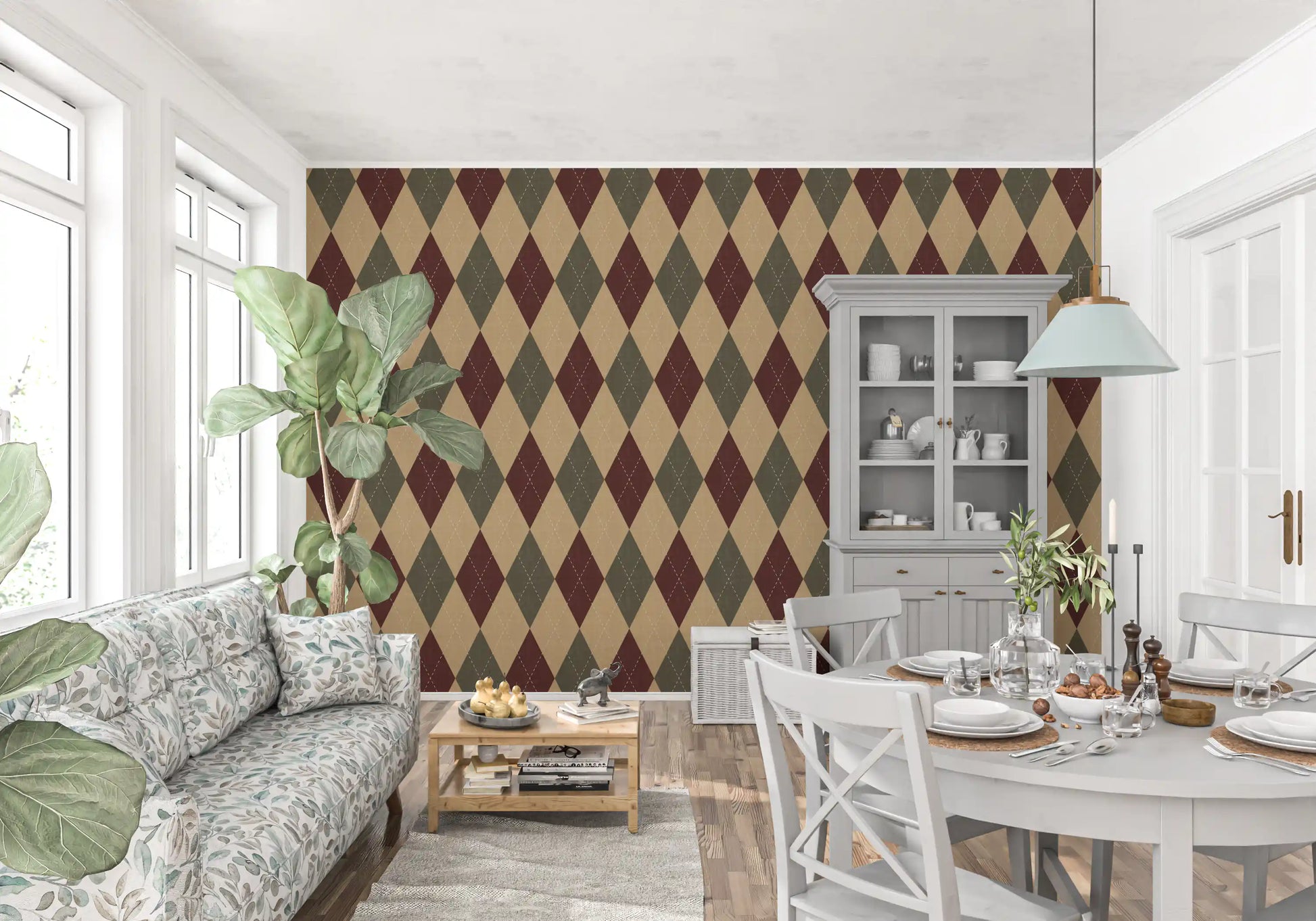 Winter Heritage - Argyle Harlequin Geometric Timeless - Rich Warm Tones Wallpaper⁠