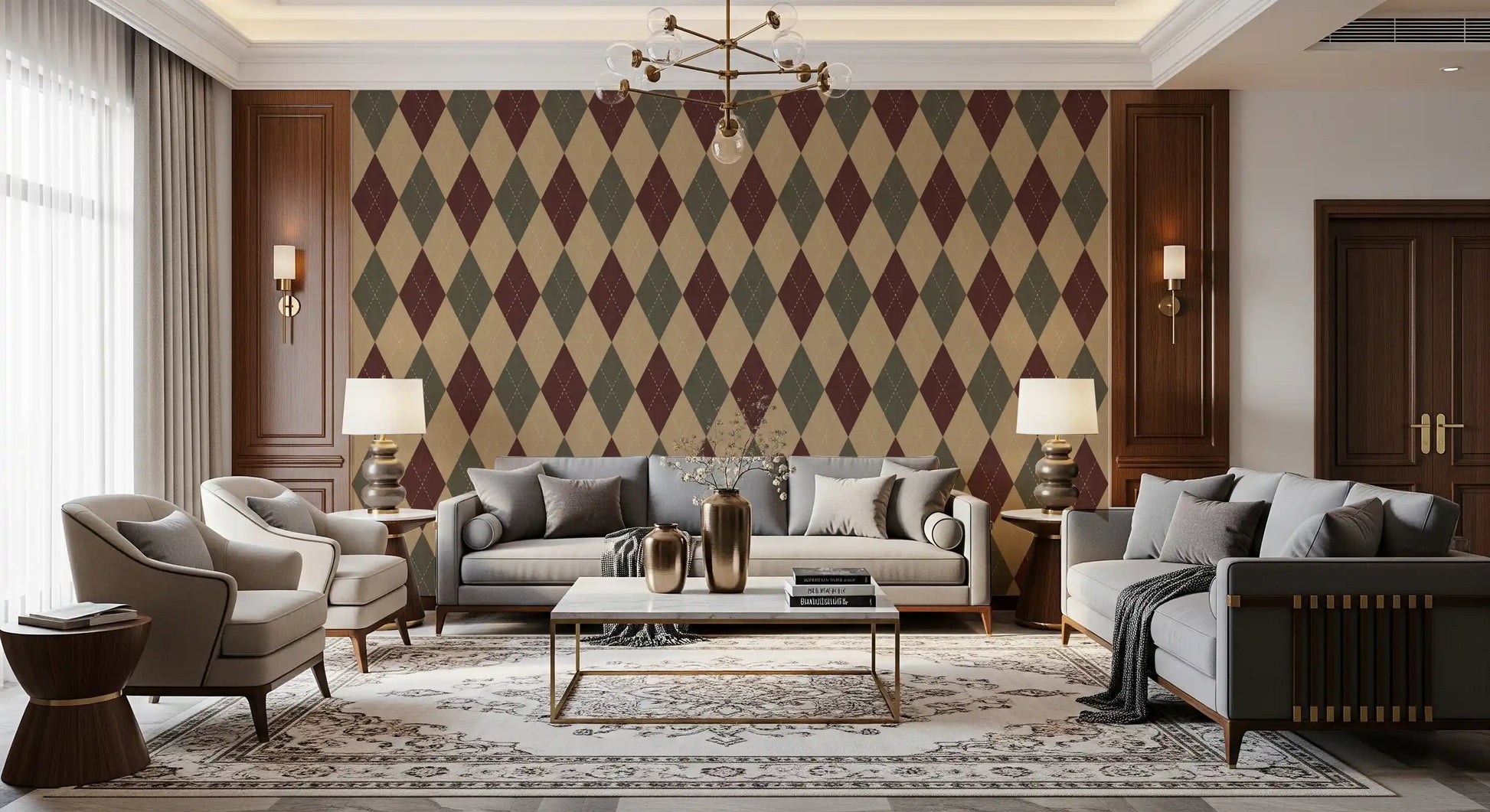 Winter Heritage - Argyle Harlequin Geometric Timeless - Rich Warm Tones Wallpaper⁠