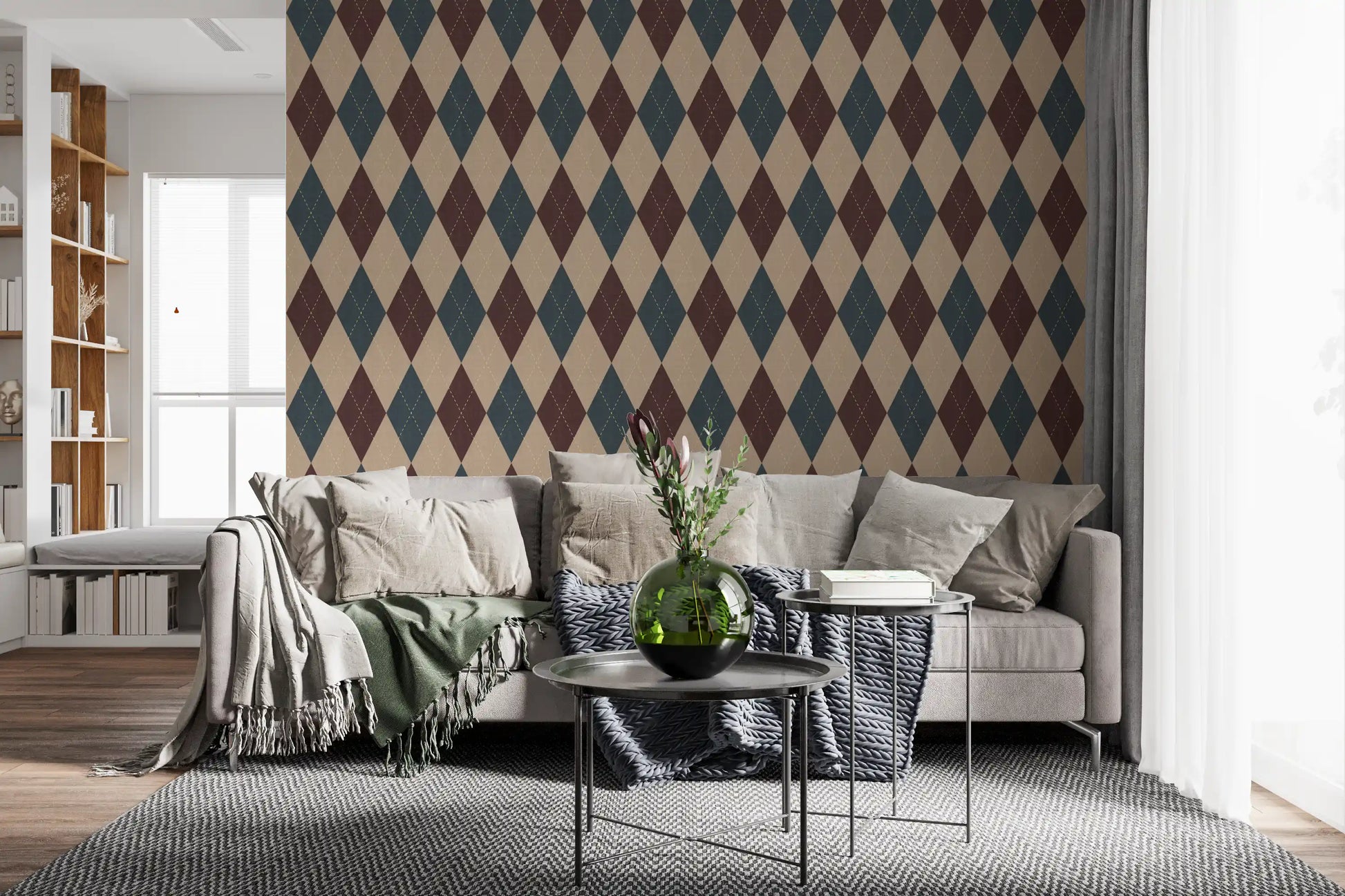 Winter Heritage - Argyle Harlequin Geometric Timeless - Crisp Cool Tone Wallpaper⁠