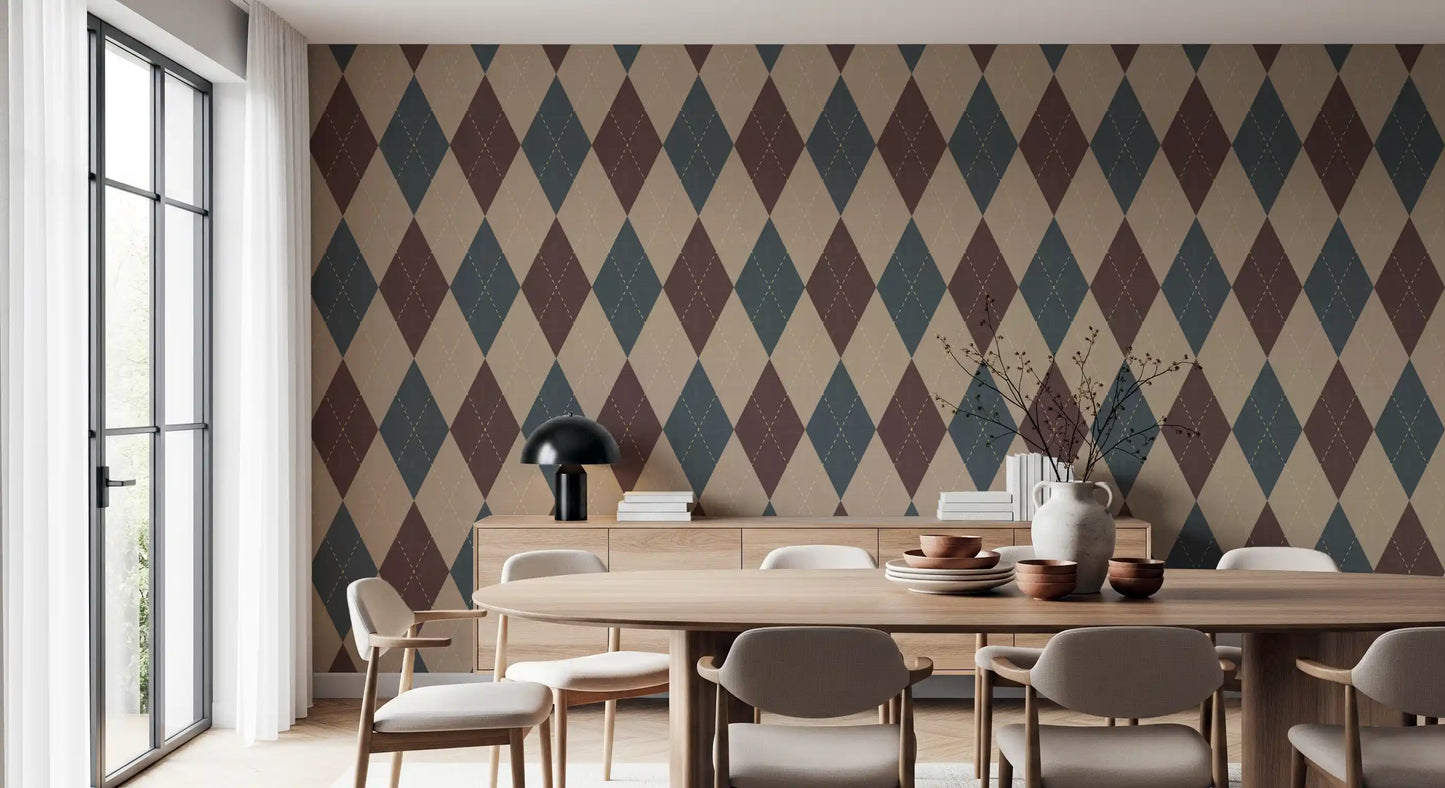 Winter Heritage - Argyle Harlequin Geometric Timeless - Crisp Cool Tone Wallpaper⁠