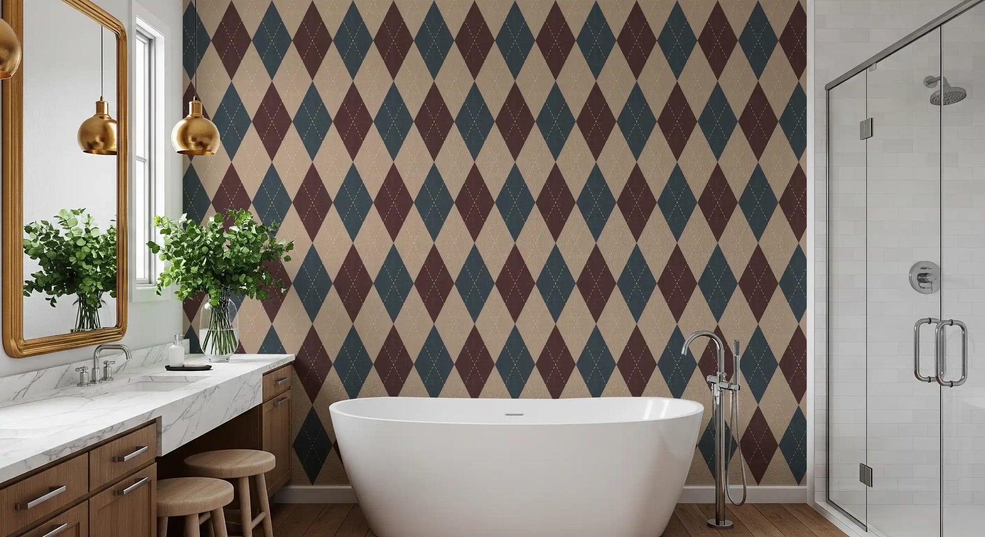 Winter Heritage - Argyle Harlequin Geometric Timeless - Crisp Cool Tone Wallpaper⁠