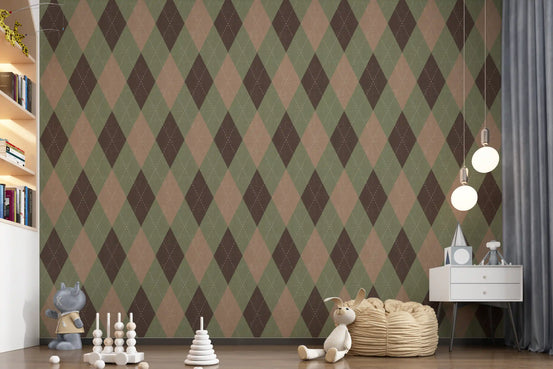 Winter Heritage - Argyle Harlequin Classic Diamond - Soft Muted Hue Wallpaper⁠