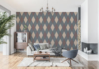 Crisp argyle diamond wallpaper in a bright living room GD12724