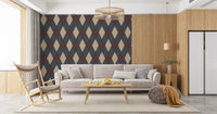 Crisp argyle wallpaper in a living room with rattan chairs GD12724