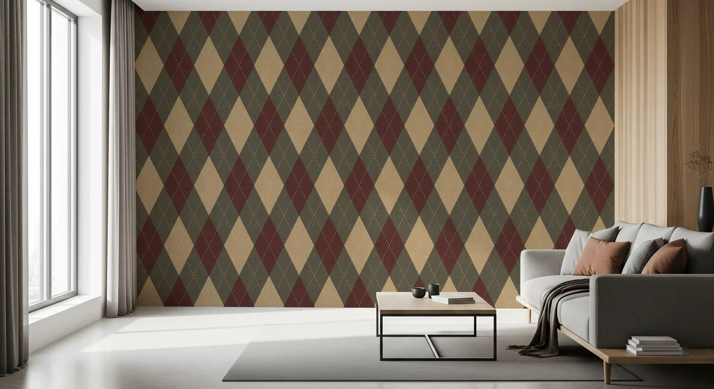 Winter Heritage - Argyle Harlequin Classic Diamond - Rich Warm Tones Wallpaper⁠