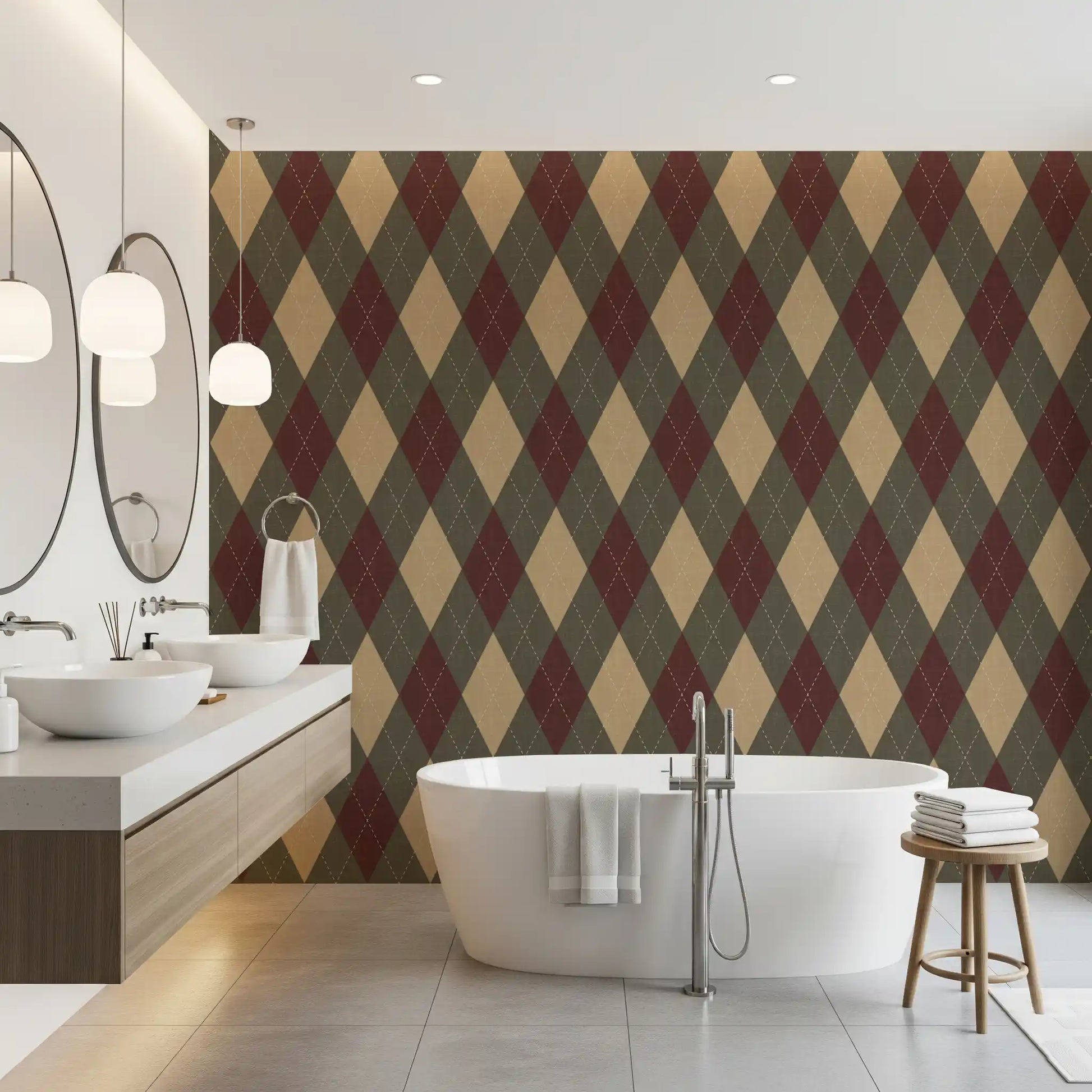 Winter Heritage - Argyle Harlequin Classic Diamond - Rich Warm Tones Wallpaper⁠