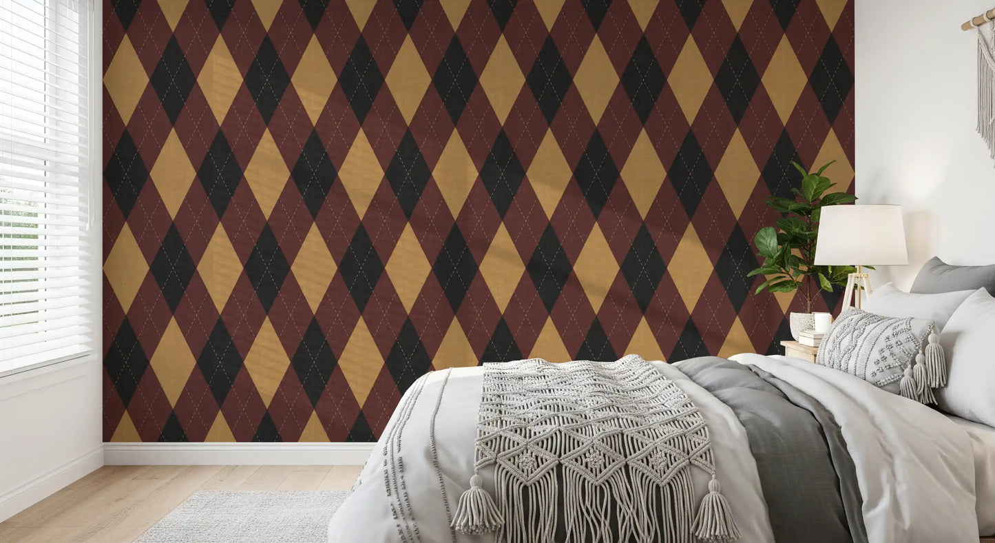 Winter Heritage - Argyle Harlequin Classic Diamond - Dark Moody Mix Wallpaper⁠