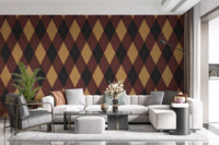 Winter Heritage - Argyle Harlequin Classic Diamond - Dark Moody Mix Wallpaper⁠