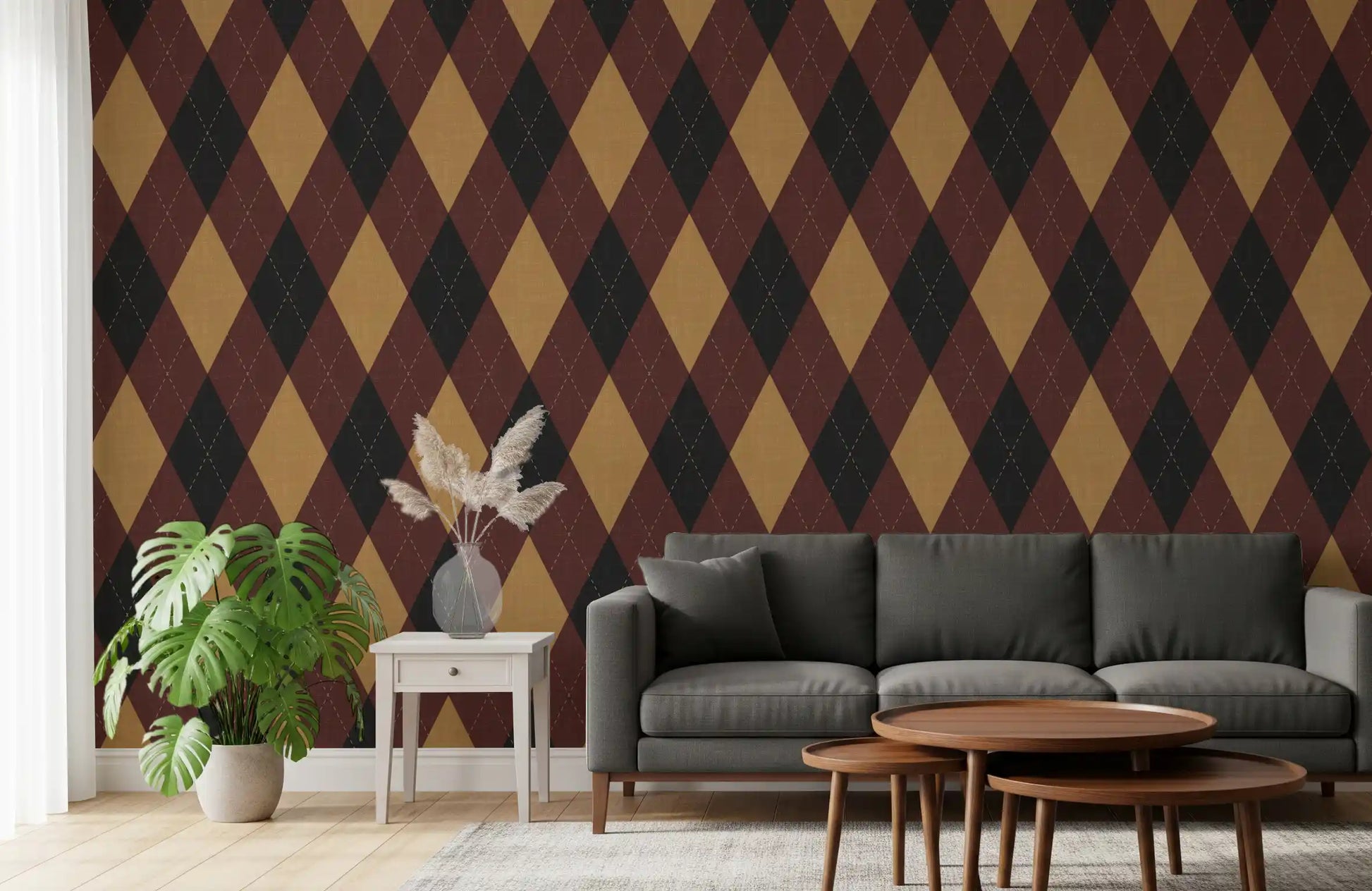 Winter Heritage - Argyle Harlequin Classic Diamond - Dark Moody Mix Wallpaper⁠