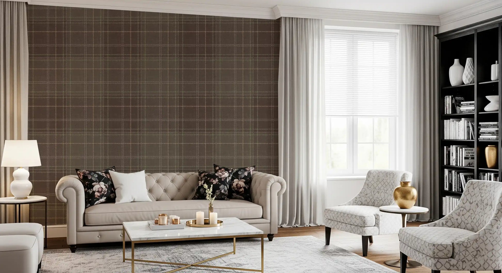 Winter Heritage - Tartan Checkerboard Plaid Block - Soft Taupe Blend Wallpaper⁠