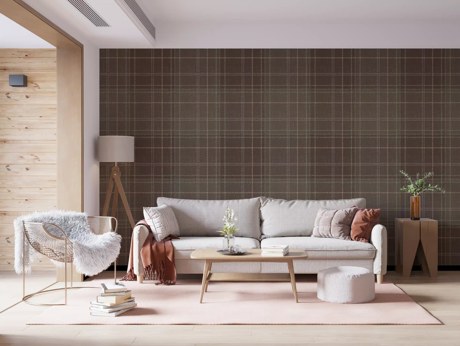 Winter Heritage - Tartan Checkerboard Plaid Block - Soft Taupe Blend Wallpaper⁠