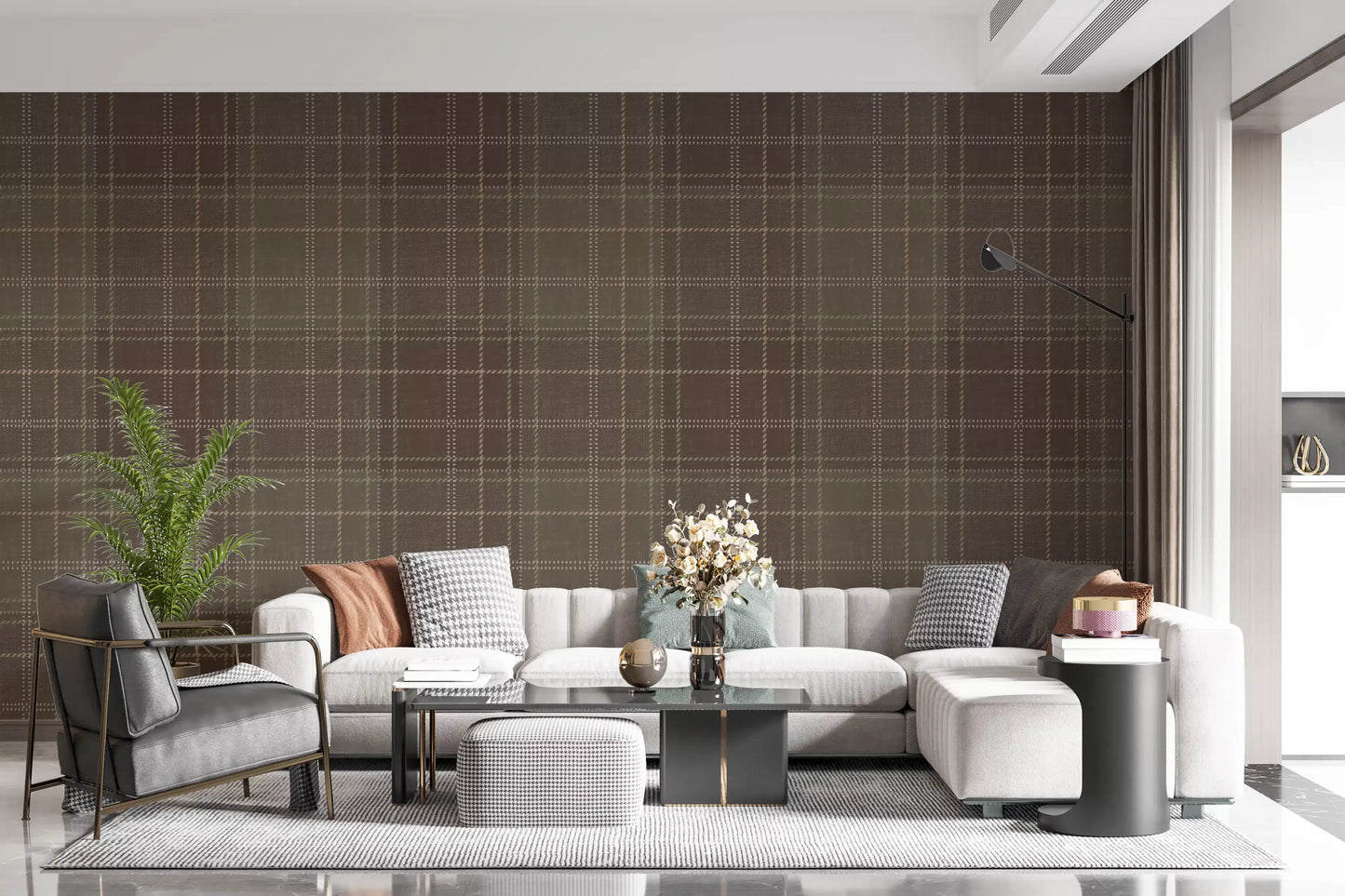 Winter Heritage - Tartan Checkerboard Plaid Block - Soft Taupe Blend Wallpaper⁠